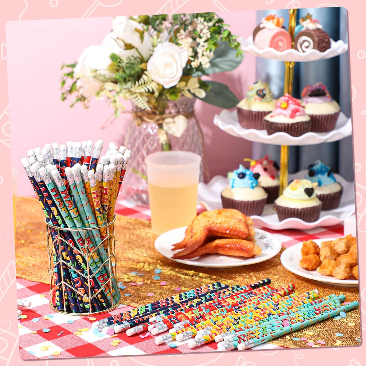 Kosiz 400 Pcs Happy Birthday Pencils Colorful Birthday Pencil Bulk Back to School Wooden Pencils with Top Erasers for Students Teachers Classroom Reward Party Gifts Supplies
