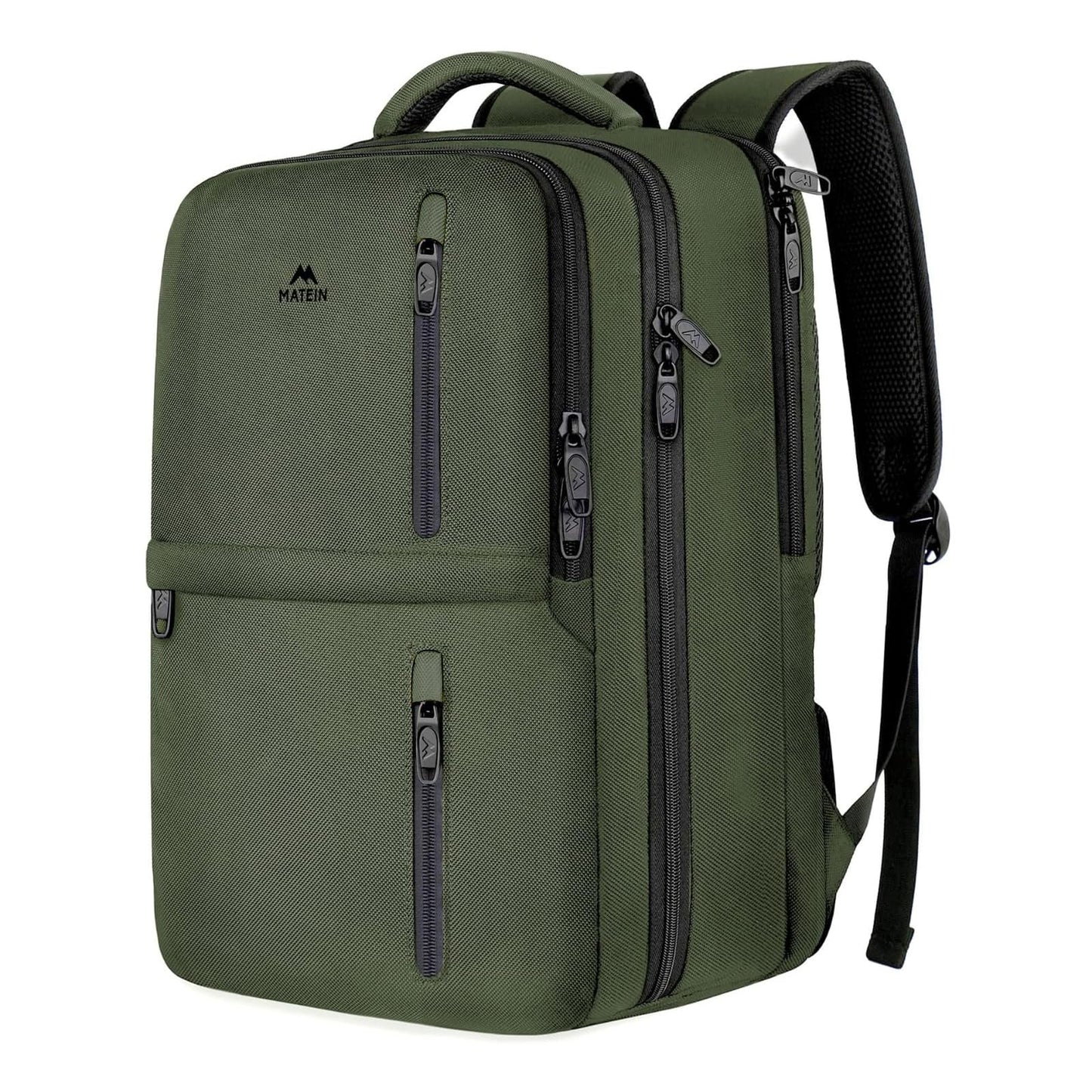 MATEIN Carry on Travel Laptop Backpack, Large Flight Approved Personal Item Travel Backpack with Shoe Compartment, Water Resistant Weekender Overnight Bag Fit 17 Inch Laptop, Green