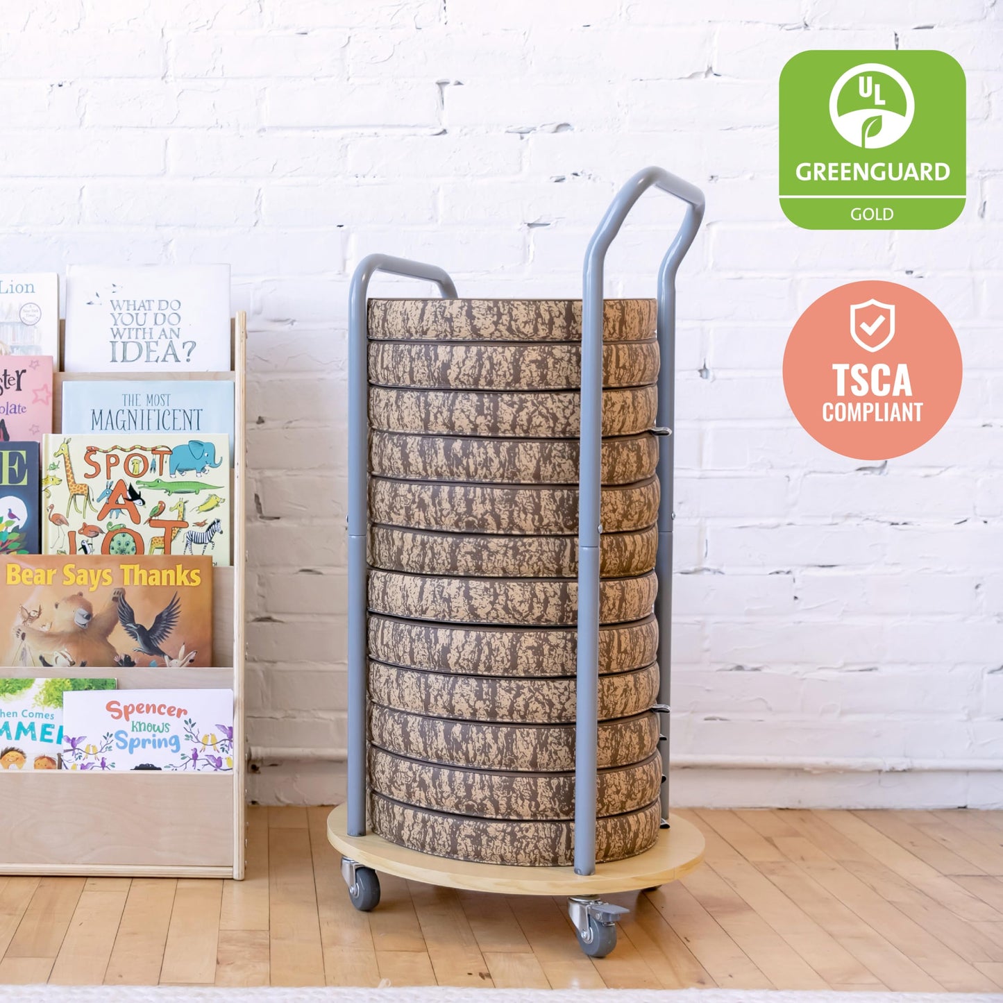 ECR4Kids Mobile Cushion Cart, Storage Trolley, Silver