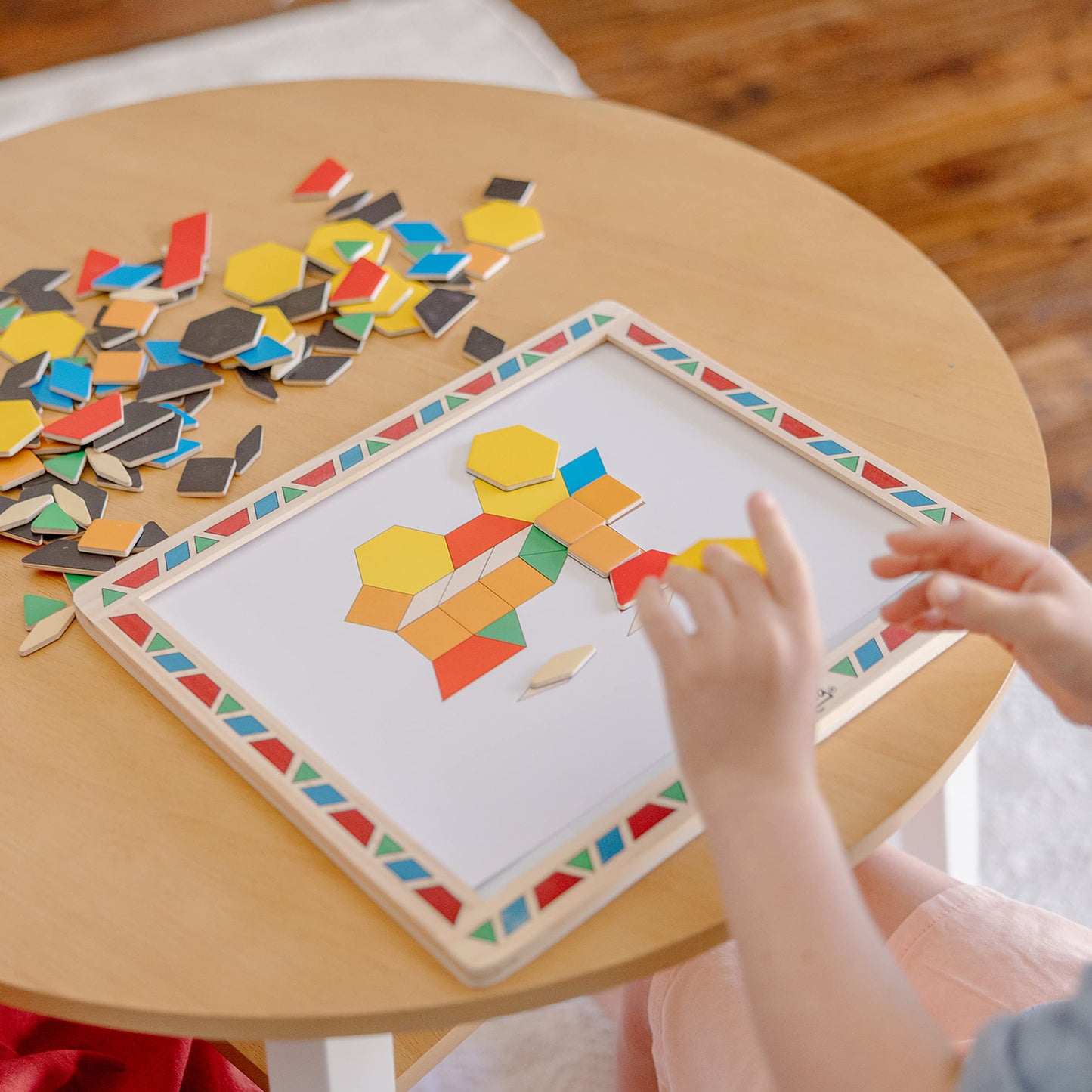 Melissa & Doug Deluxe Wooden Magnetic Pattern Blocks Set - Educational Toy with 120 Magnets and Carrying Case