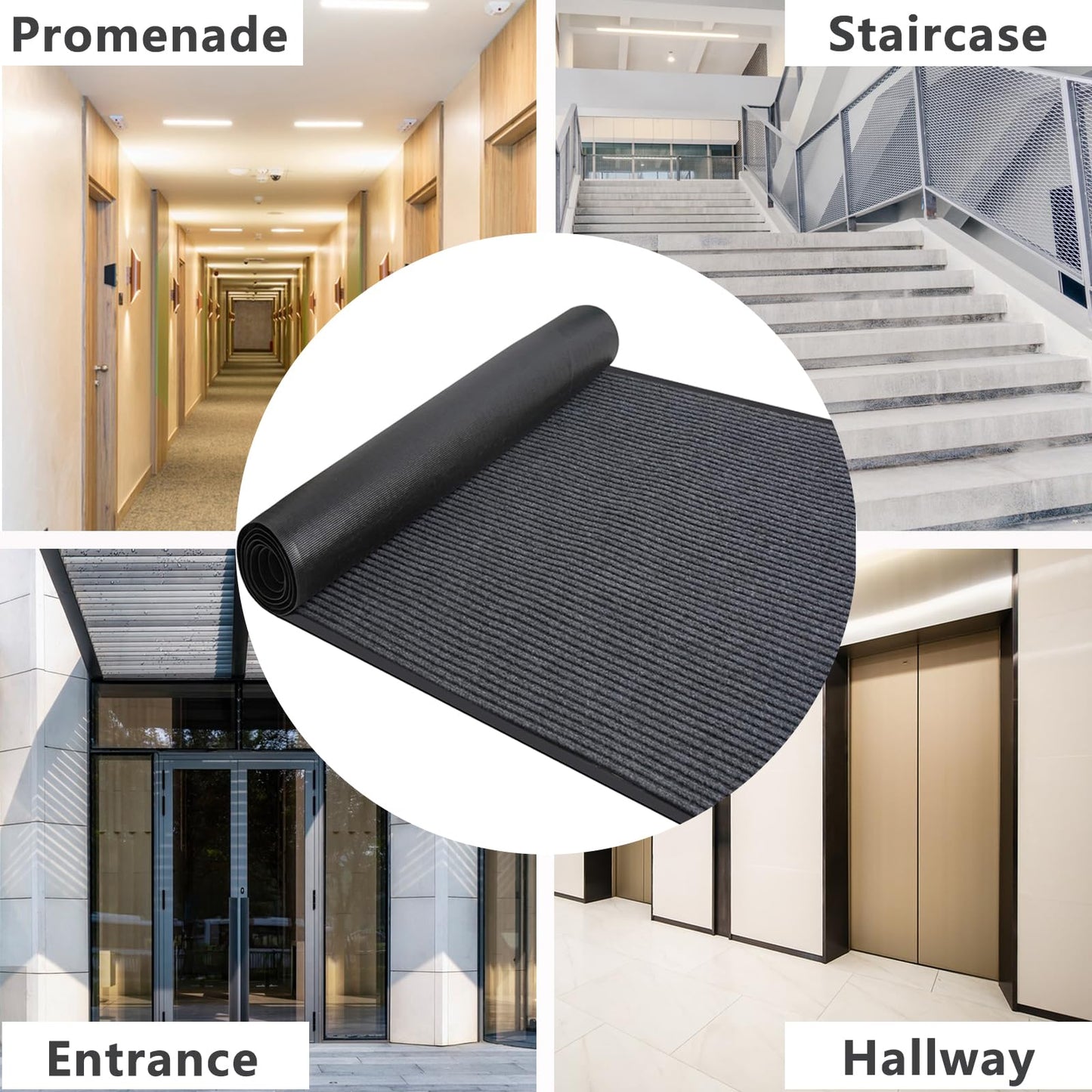 GOOFCXO 3 x 10 FT Commercial Runner Rug, Floor Mat Area Rugs with Non-Slip PVC Backing Indoor Outdoor Hallway Carpet Runner for Kitchen Balconies Living Room Dining Room Decks Patio - Gray