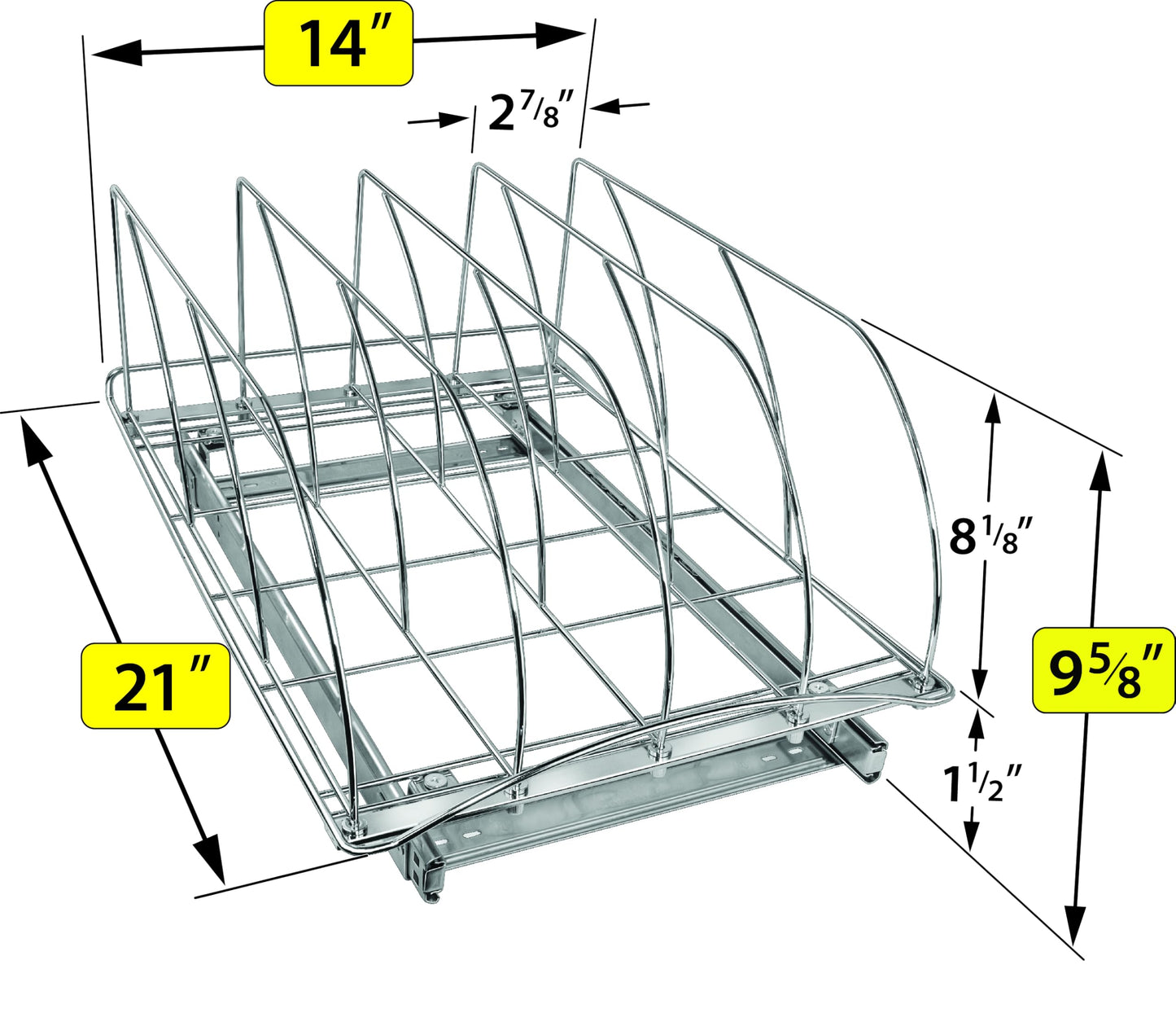 LYNK PROFESSIONAL® Pull Out Cutting Board, Baking Pan, and Cookie Sheet Organizer for Cabinet - Lifetime Ltd. Warranty - Slide Out Kitchen Cabinet Organizers – 14” x 21” Deep – Pull Out Drawer, Chrome