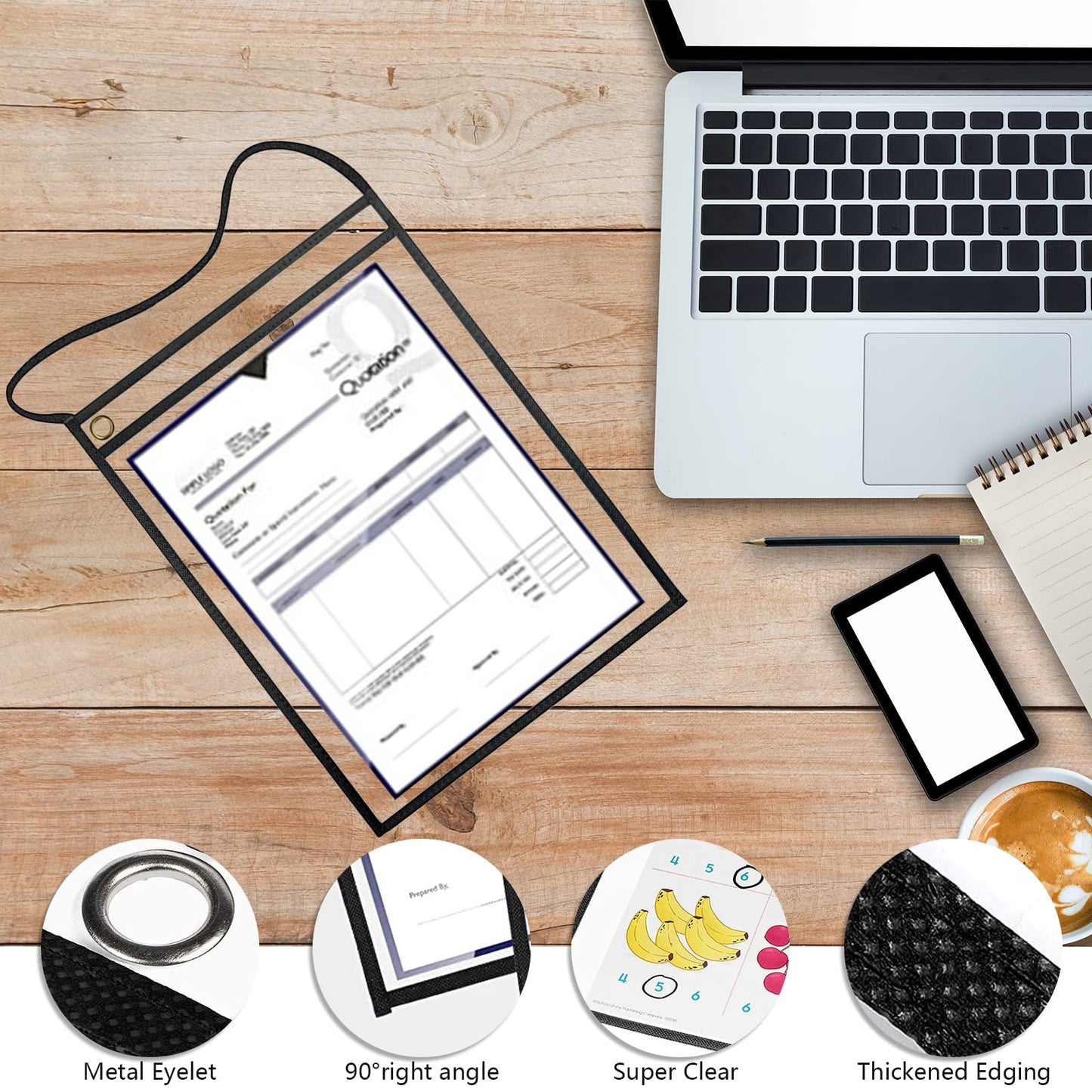 Merkaunis 50 Pack Shop Ticket Holders Job Ticket Holders Work Order Holder Pockets, 9 x 12 Dry Erase Pocket Work Order Plastic Sleeves with Hanging Strap, Both Sides Clear