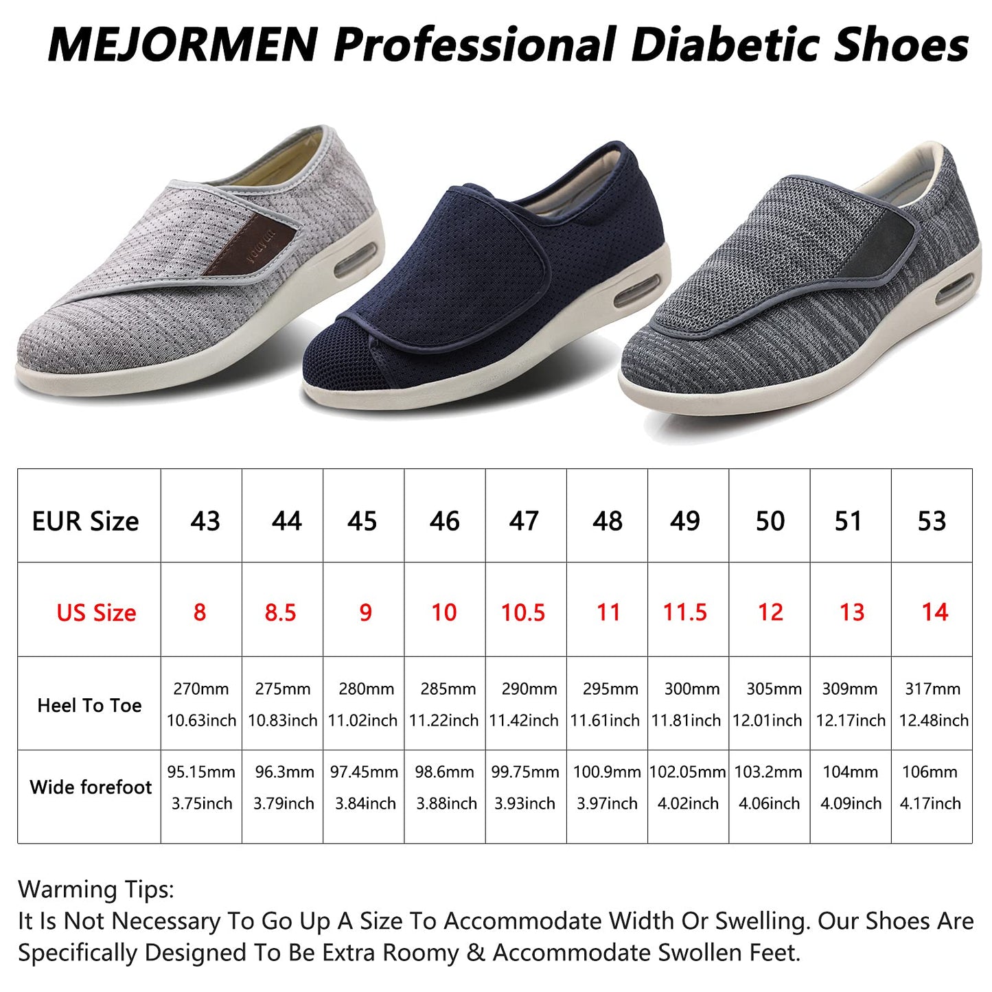 Men's Diabetic Shoes Extra Wide Width Easy On & Off Walking Sneakers with Air Cushion & Breathable Mesh, Support for Elderly Men, Swollen Feet, Edema, Plantar Fasciitis Black Gray