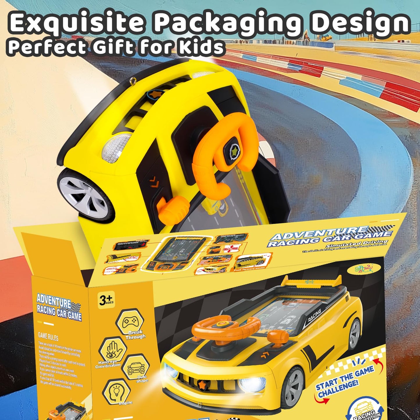 Gifts2U Musical Steering Wheel Racing Car Toy for Kids, with Music and Light Simulated Learning Driving Cars Adventure Toys Competition Game Birthday Gift for Boy Girl Toddler Age 3 4 5 6 7 8