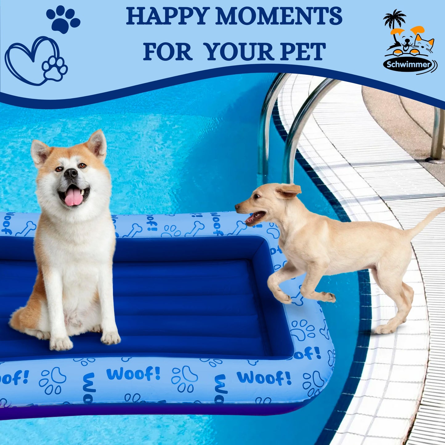 Schwimmer Dog Pool Float – Premium Pool Float for Large Dogs up to 220lbs – Durable & Inflatable Dog Raft for Pool & Lake – Comfortable & Safe Floating Mat for Summer Fun – Blue
