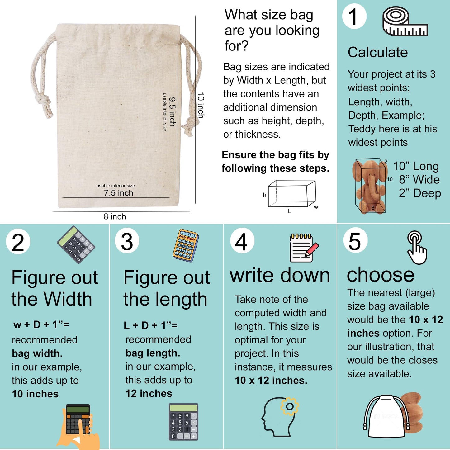BigLotBags 100Pcs 10 x 12 Inches Premium Cotton Muslin Double Drawstring Bags, Reusable Bag Natural Cotton Bags with Drawstring Produce Bags Bulk Gift Bag Jewelry Pouch for Party Wedding Home Storage