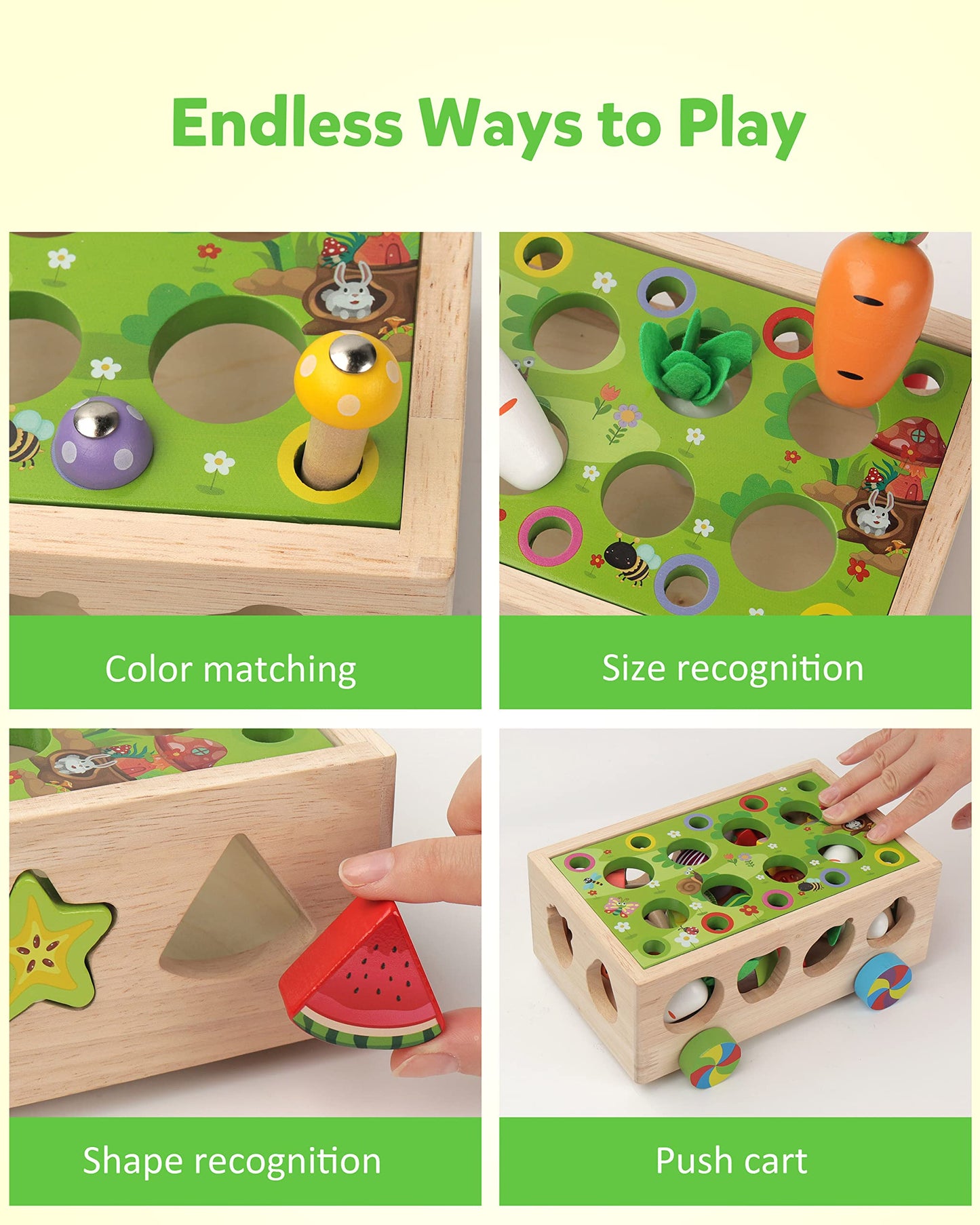 Coogam Montessori Fine Motor Toys for Baby Toddler, Wooden Shape Sorter Carrot Harvest Game, Preschool Learning Educational Gift Toy for Kids