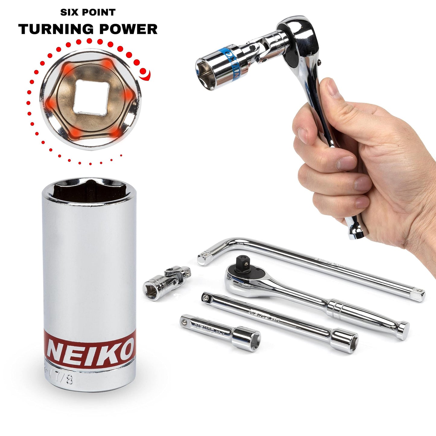Neiko 02514A 1/4 Inch-Drive Ratchet and Small Socket Set, 58-Piece, Chrome Vanadium Steel, Multi-color