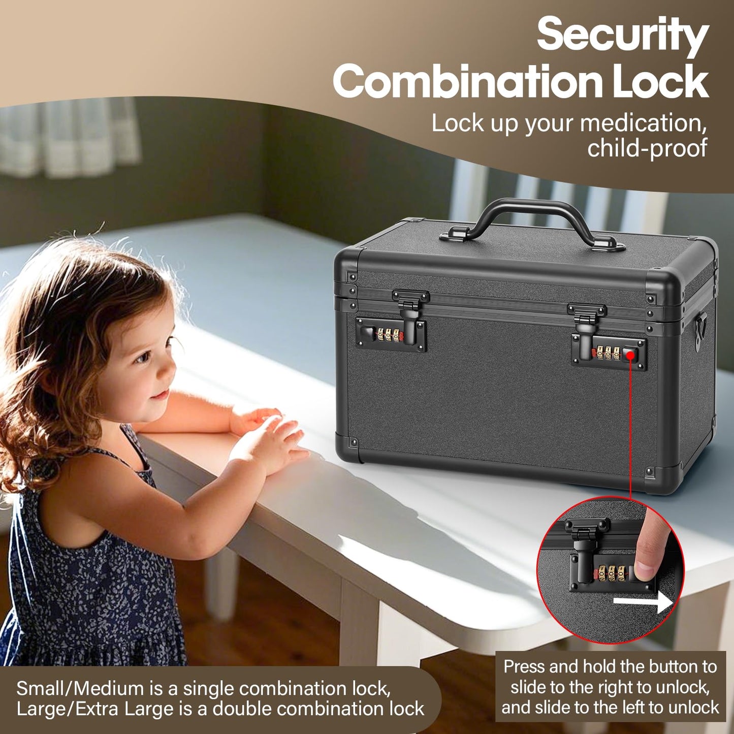 LOCKCURX Large Lock Box - Security Combination Lock Box, Locking Storage Case for Personal Items and Medicine, Childproof Lockable Lockbox for Home/Office/School, 11.2x7.4x6.8 Inch, Black