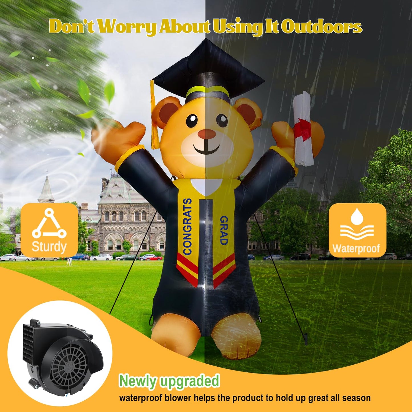 inslife 8FT Tall Graduation Blow Up Inflatable Teddy Bear Graduation Decorations, Graduation Inflatable Bear Built-in 4 Bright LED Lights for Graduation Inflatables Outdoor Decorations