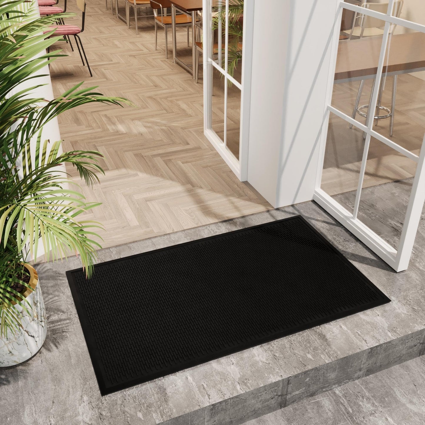 Ottomanson Waterproof Rubber Outdoor Doormat – Heavy-Duty Non-Slip Rubber Floor Mat with Ridge Scraper Pattern, All-Weather Front Door Entry Mat for Mud & Dirt Control – 35" x 60", Black