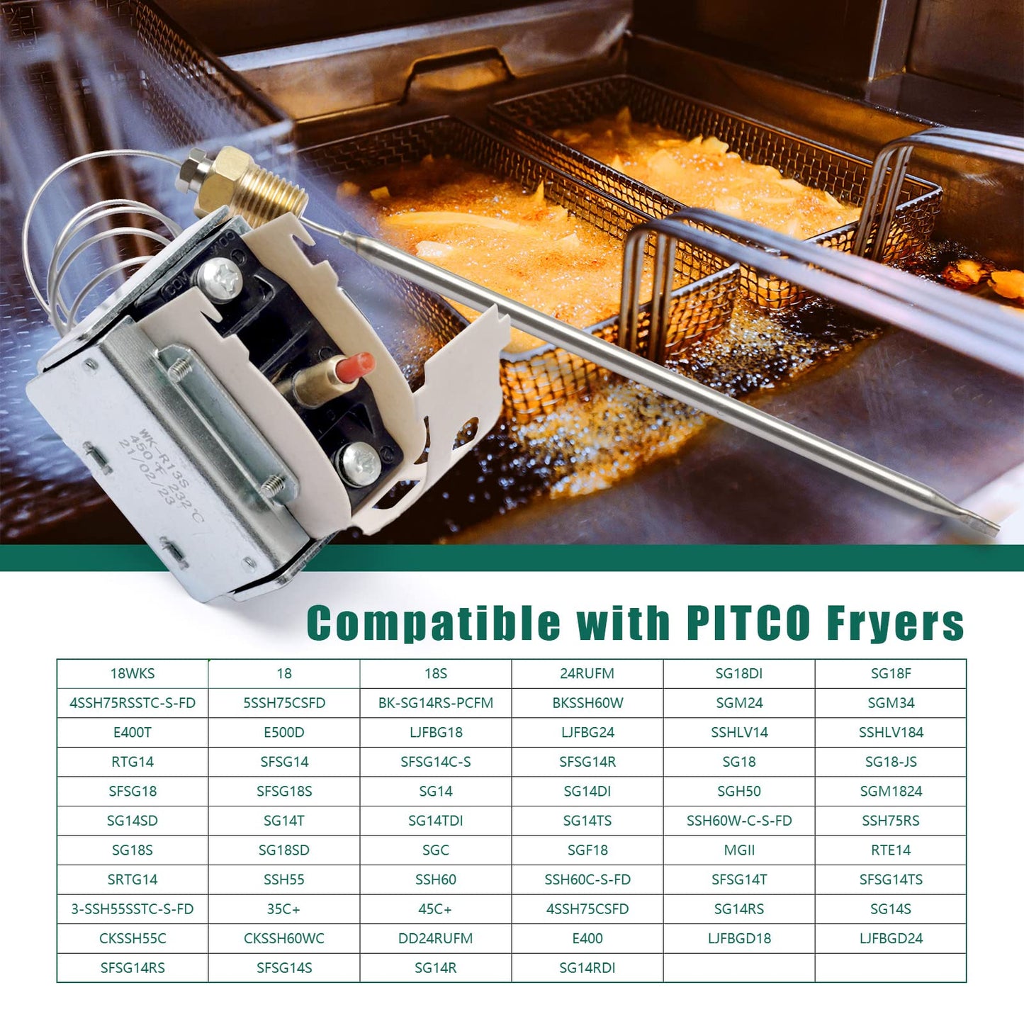 PP10084 high limit thermostat fryer switch Lchmo5030 compatible with Pitco Fryer, 1/4" Thread Mpt Stuff, 450°F/230°C Hi Limit Safety Thermostat 5225-11B fit for VF35 MGII SG14 35C 45C+ 18S 18 E500D