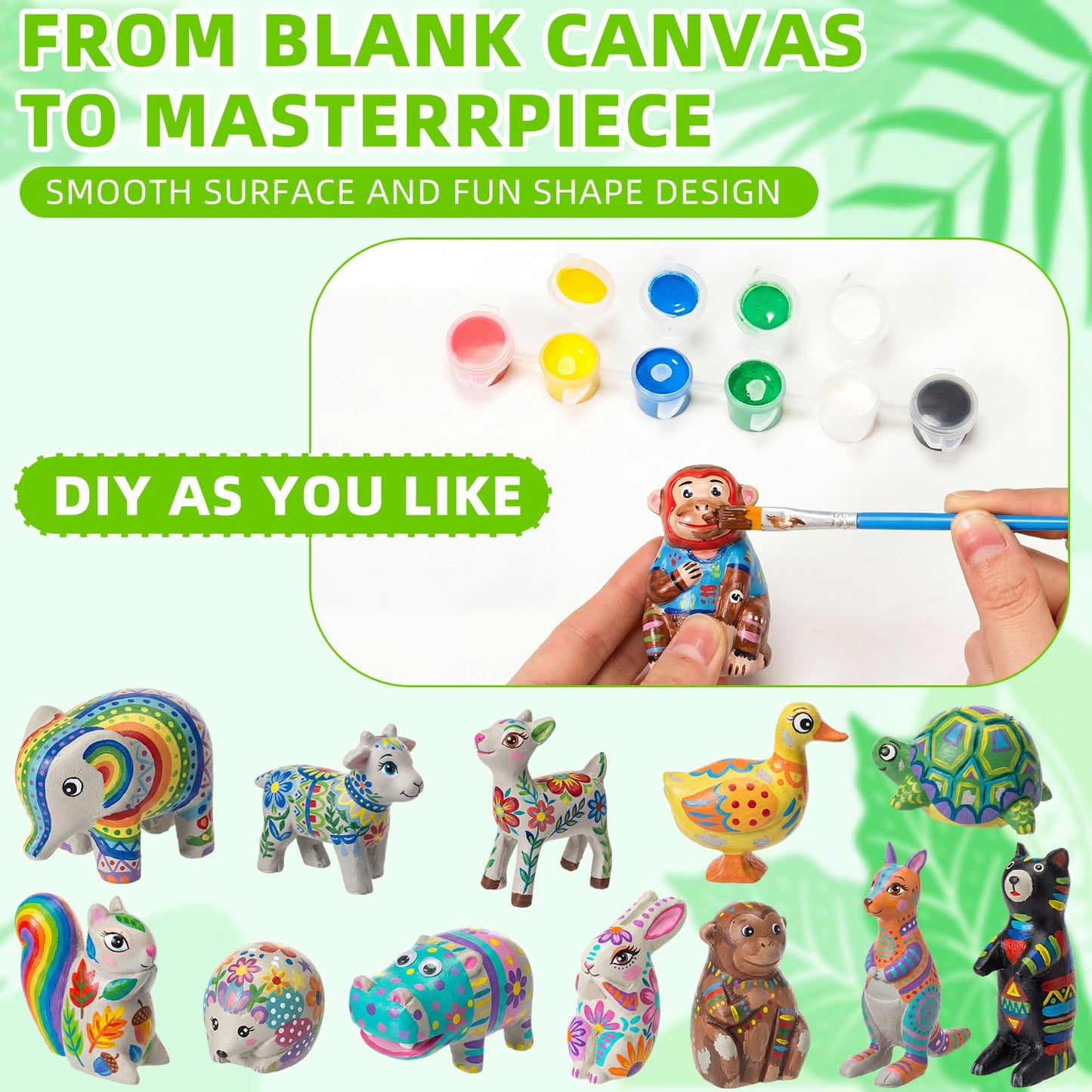 DoubleFill 12 Pcs Rock Painting Kit Paint Your Own Resin Shaped Stone Like Material Animal Figures Ideal DIY Arts and Crafts Complete Painting Crafts with Paint, & Brush