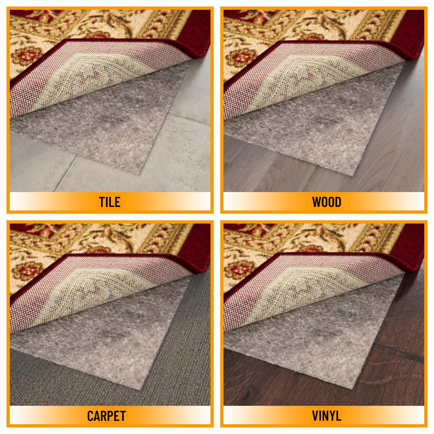 Ottomanson 3' x 10' Non-Slip Rug Pad Gripper 1/4 Inch Thick Dual Surface Felt + Rubber Gripper - Safe for All Floors, Brown