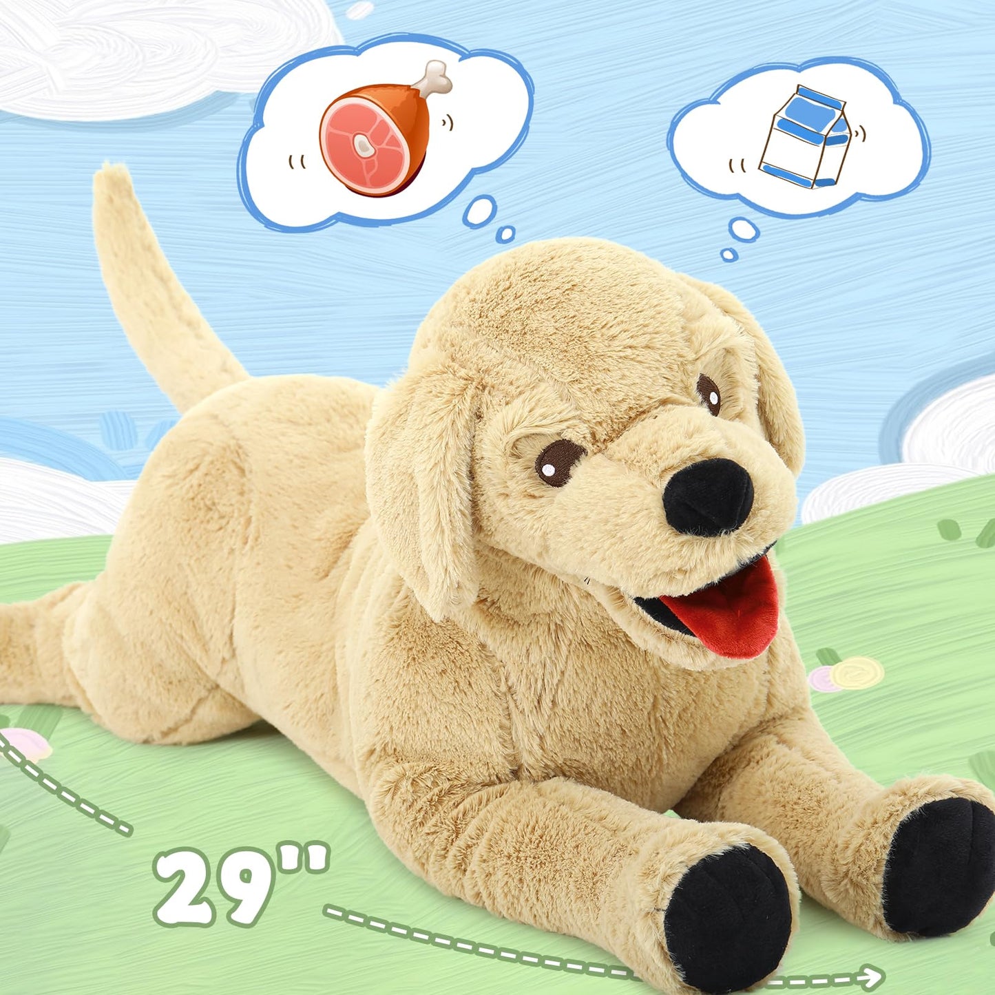 Lanmore 29'' Stuffed Dog Animals Golden Retriever Plush Toys Large Stuffed Puppy Goldendoodle Labrador Gift for Pets Kids Girls Light Brown (Large)