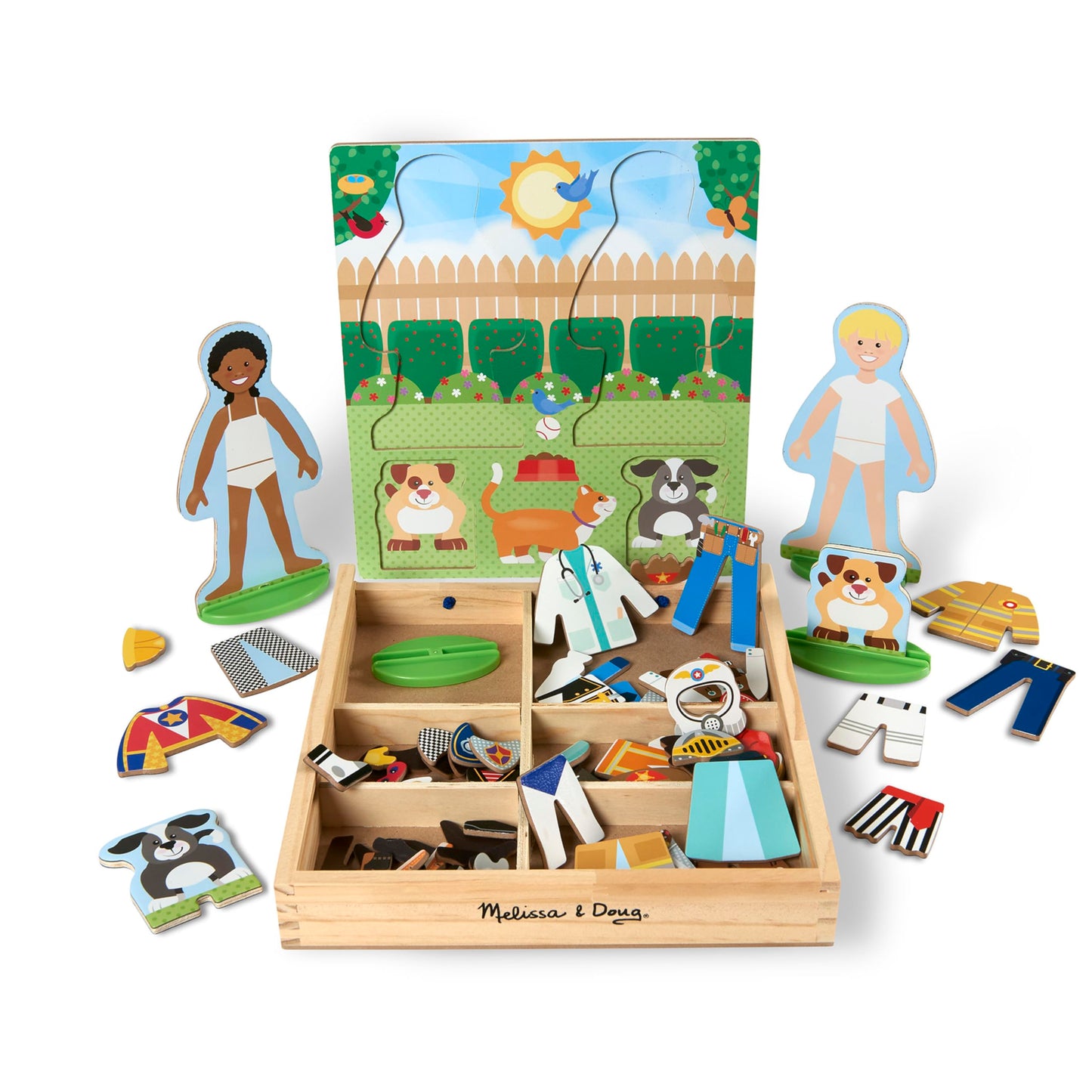 Melissa & Doug Occupations Magnetic Dress-Up Wooden Dolls Pretend Play Set (82 pcs) Pretend Play Magnetic Dress-Up Dolls for Kids