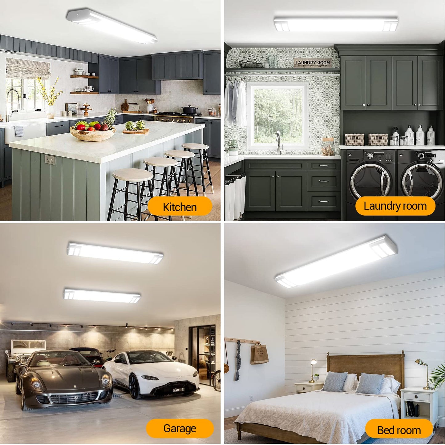 ANTLUX 4FT LED Light Fixtures, 3000K 4000K 5000K Selectable, 30W/40W/50W Dimmable 4 Foot Kitchen Ceiling Light Fixture, 48 Inch Flush Mount LED Wraparound Puff Lights for Kitchen, Laundry, Office