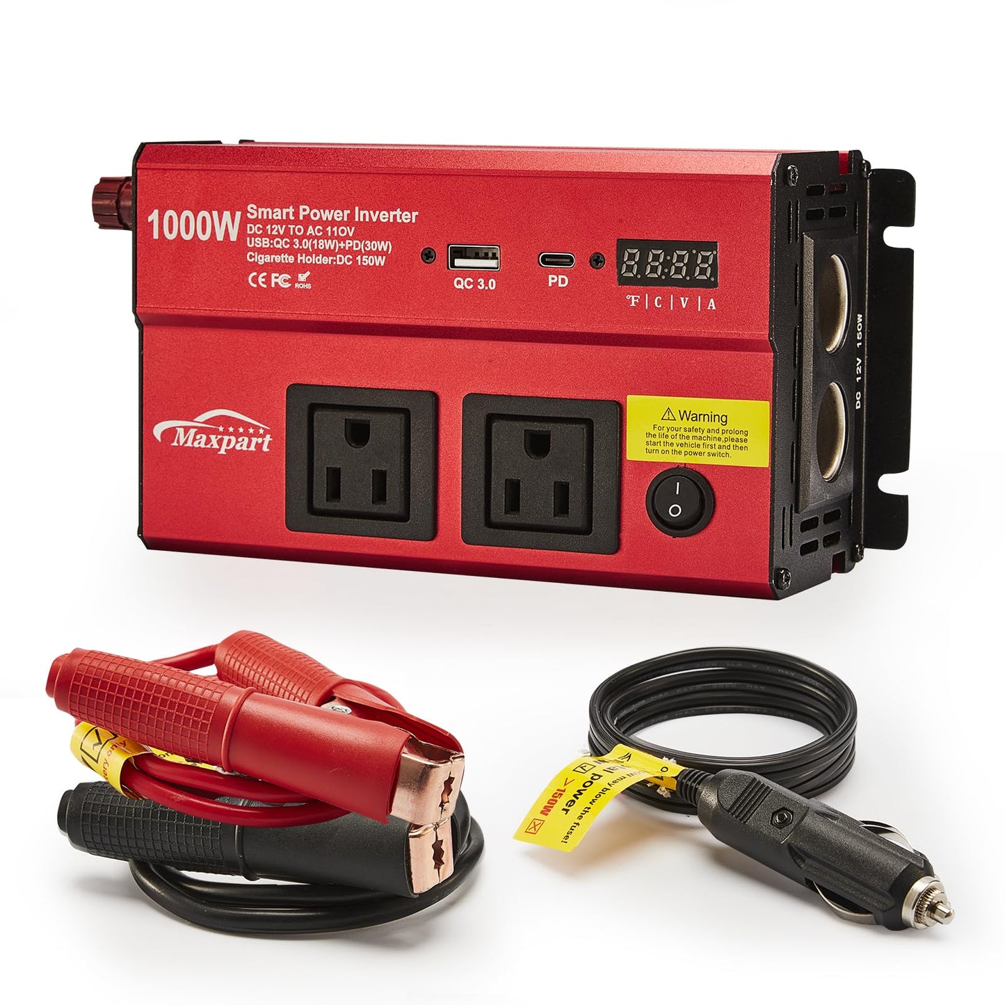 TWING Car 1000w Inverter,12v DC to 110v Power Inverters for Vehicles 1000 watt with Dual AC Outlets 3.0A USB and Type-C,12 Volt Inverter Car Cigarette Lighter Battery