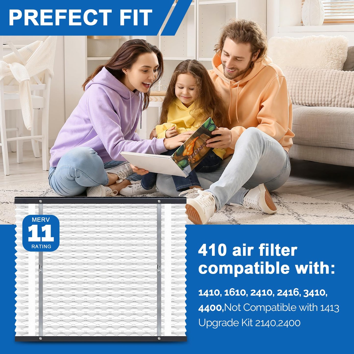 2-Pack 410 Replacement Filter Compatible with AprilAire Whole House Air Purifiers Models 1410, 1610, 2410, 2416, 3410, 4400, MERV 11 Air Purifiers, Size:16x25x4(Actual size:16.69x27.8x4.02in)