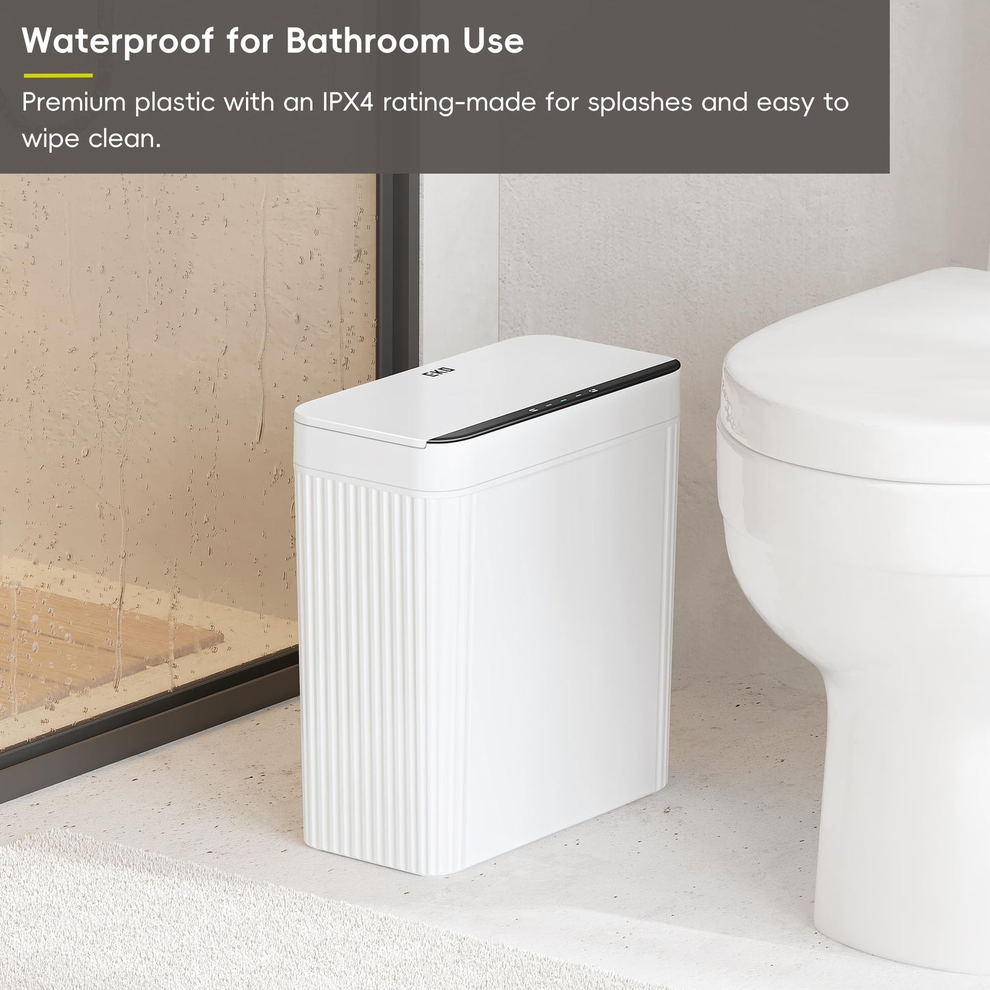 EKO Brio 10L/2.6 Gallon Motion Sensor Trash Can, Automatic Touchless Bathroom Garbage Bin, Waterproof Smart Trash Can for Kitchen, Bedroom, and Office, White