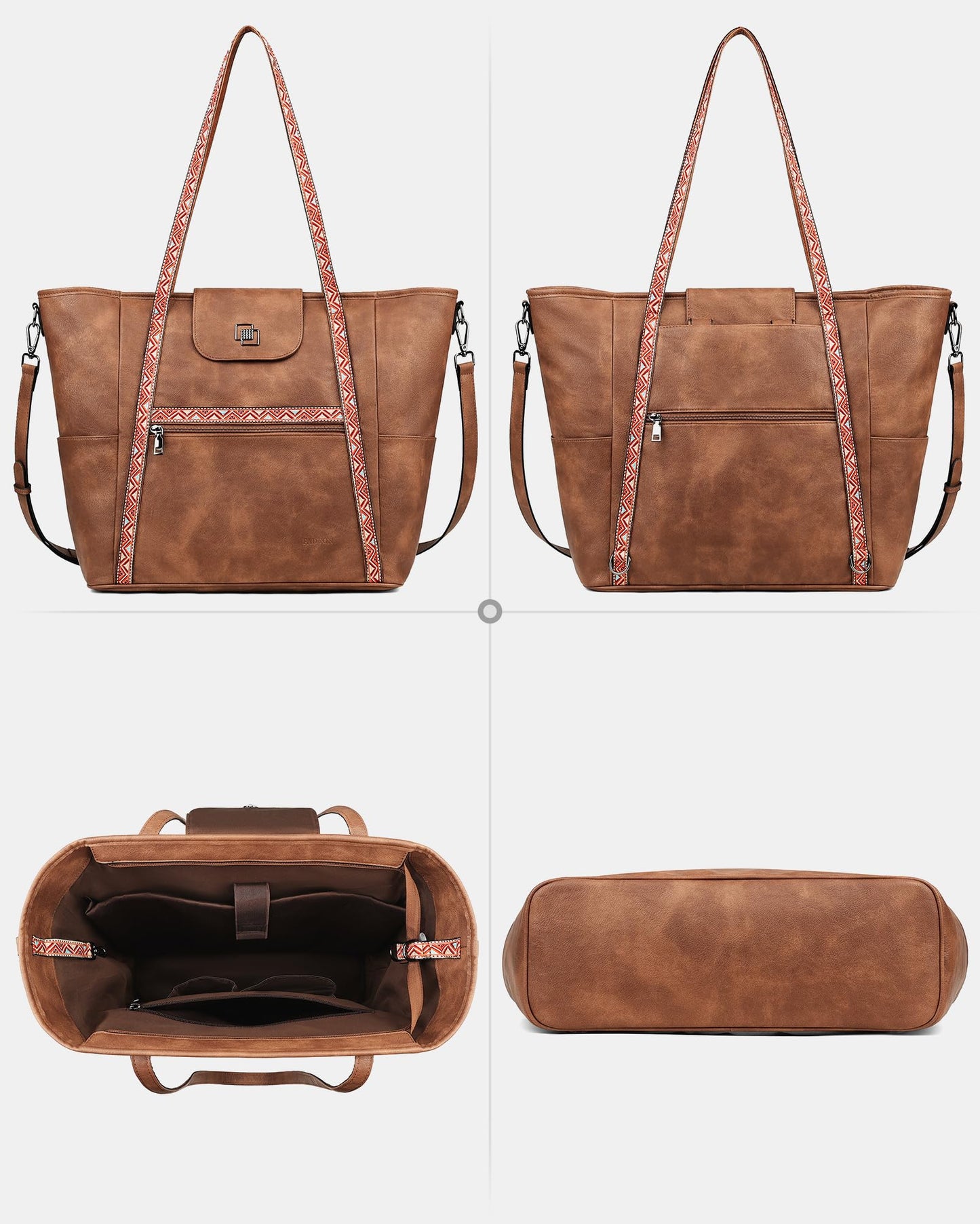FADEON Large Laptop Tote Bag for Women Designer Leather Laptop Bag Fashion Travel Backpack Purse Shoulder Handbag Brown