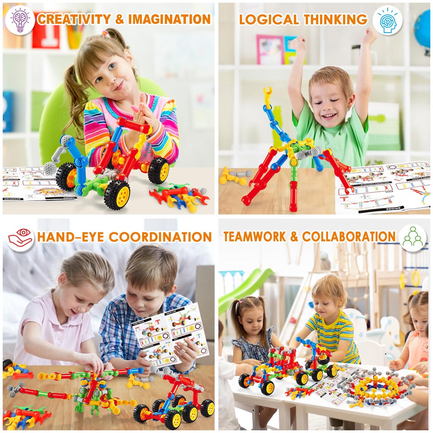 MOONTOY STEM Building Blocks Toys for Kids Ages 3-8, 110 Pieces Construction Set for 3 4 5 6 7 8+ Year Old Boy Girl Birthday Gift, Educational Erector Set Creative Games