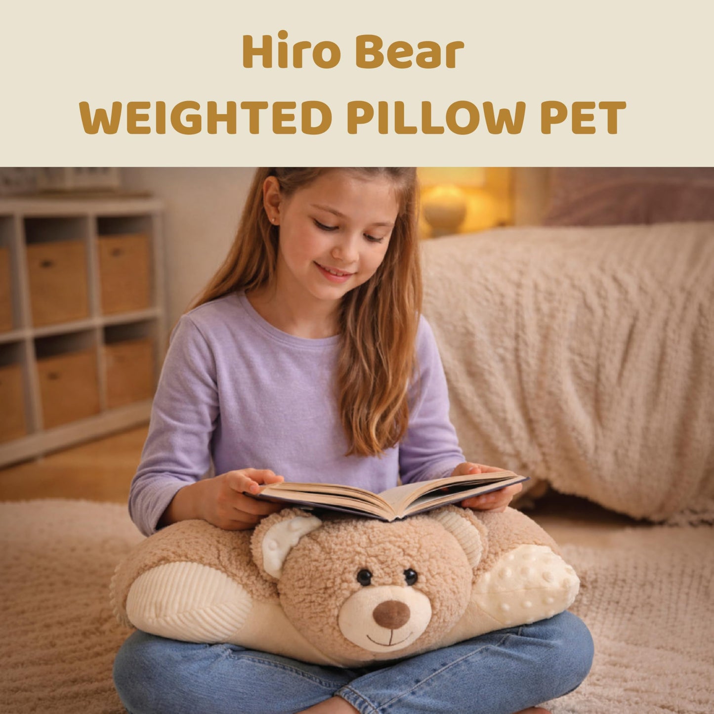 Pillow Pets Weighted Hiro Bear – 3.5 lb Sensory Plush Comfort Companion, Textured Fleece Weighted for Calming Hugs, Relaxation, and Sleep Support, Ages 3+