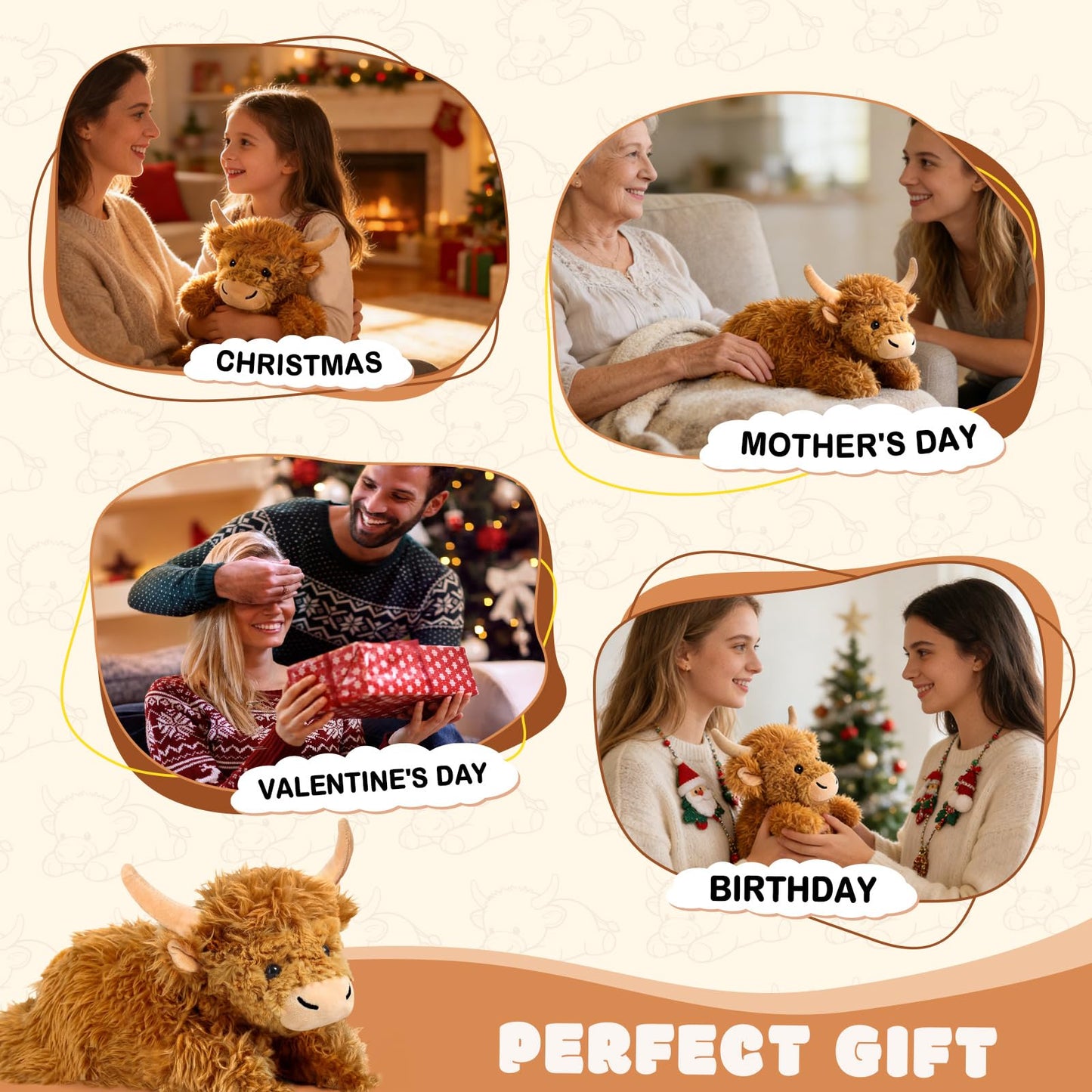 JILPAK Highland Cow Stuffed Animals, Weighted Stuffed Animals with Removable Microwave Heating Pad for Period Cramps