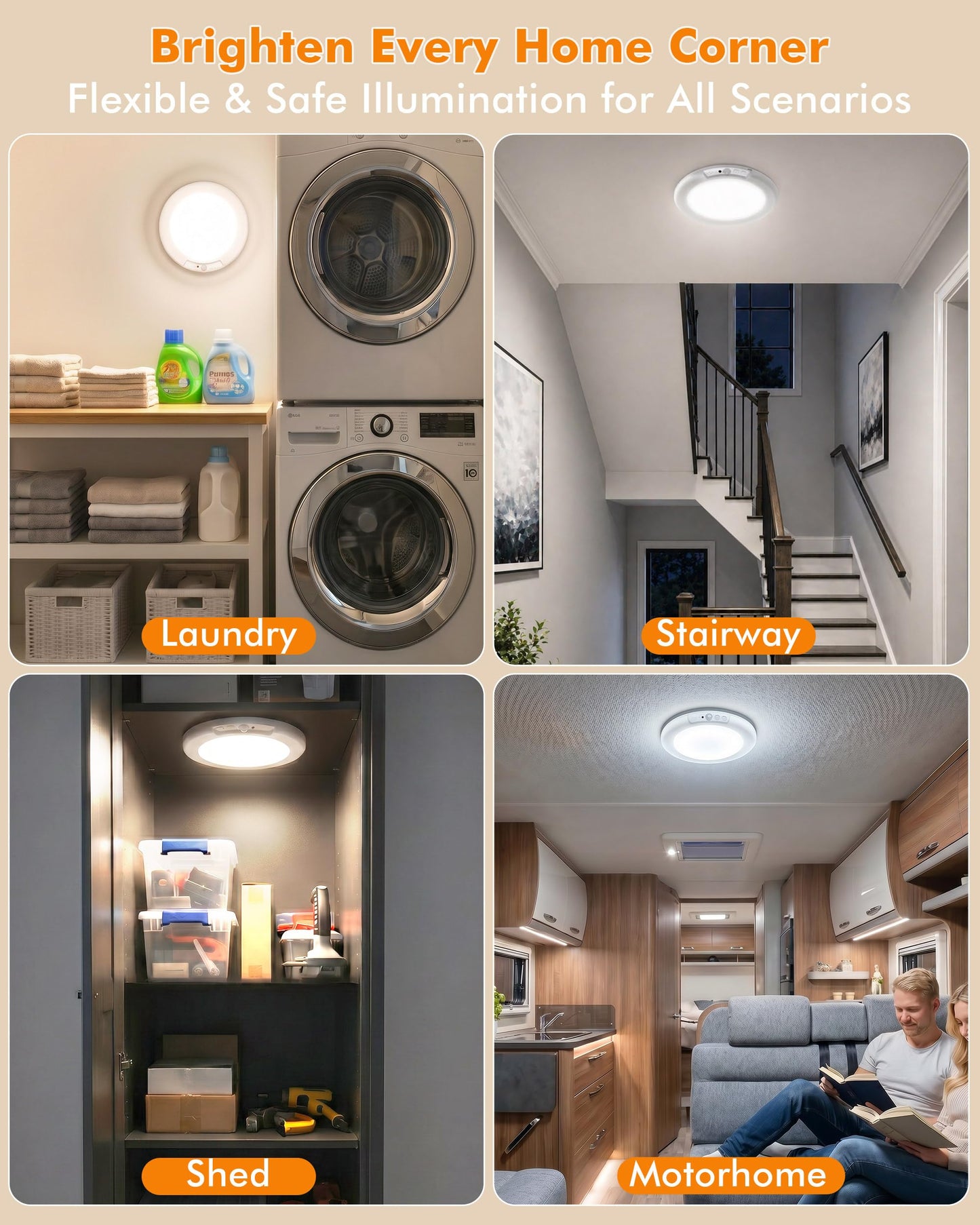 Rechargeable Ceiling Light 4 Pack, Magnetic Motion Sensor Ceiling Lights with Remote, Wireless Dimmable Closet Light Battery Operated, LED Ceiling Light for Bathroom Hallway Pantry Shed Porch Stairs