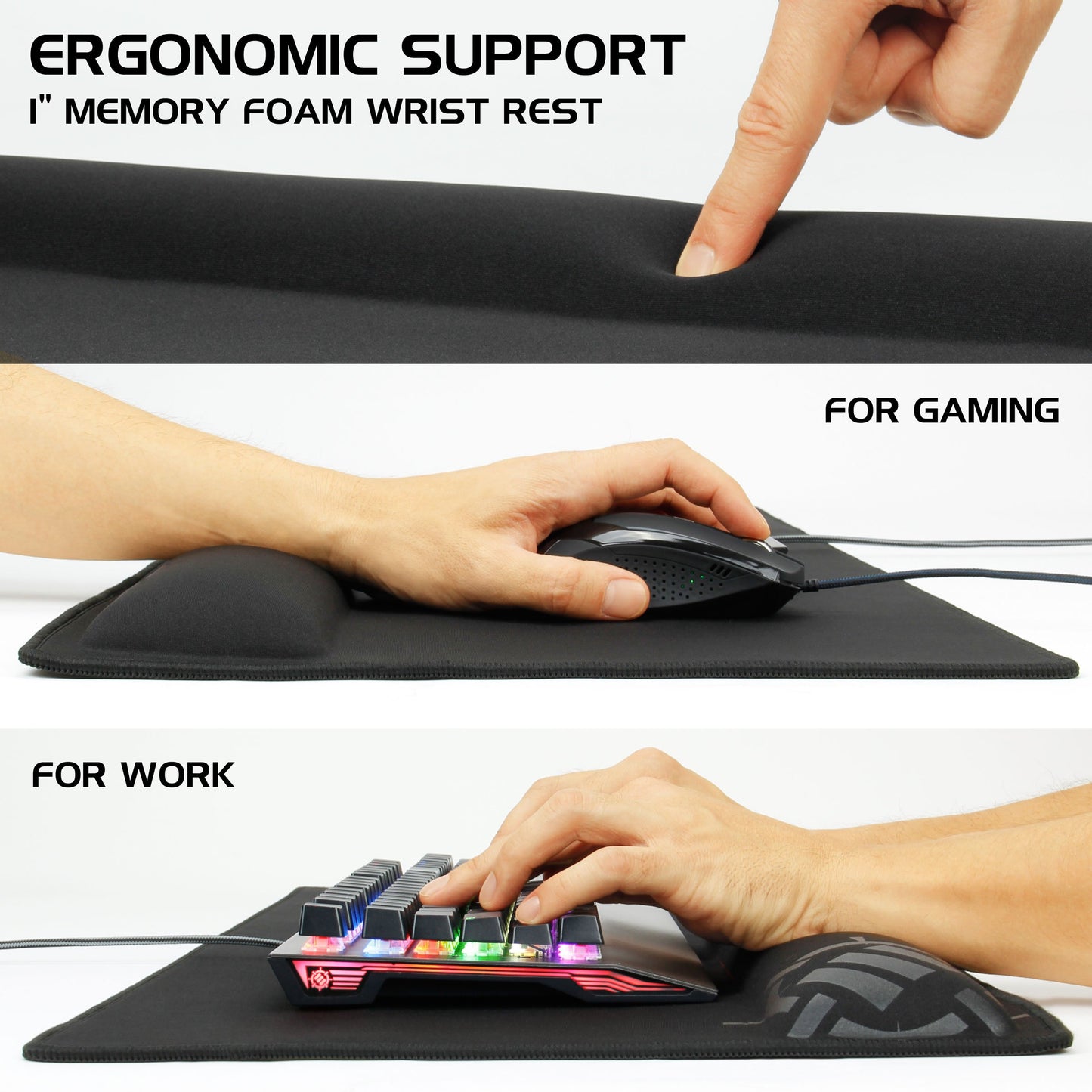 ENHANCE XXL Large Mouse Pad for Desk with 2XL Ergonomic Memory Foam Wrist Rest Support (31.5 x 13.78 x 1 inches) - Desk Pad with Anti-Fray Stitching & Soft Cushion Mat Surface, Designed in the U.S.