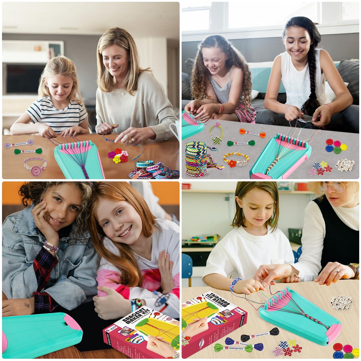 Friendship Bracelet Making Kit for Girls Ages 8-12, Kids Jewelry Making Kit with 28 Pre-Cut Threads and Letter Beads, Arts and Crafts for Kids, Birthday Easter Gifts for 6 7 8 9 10 11 12 Year Old (Lightblue/Pink)