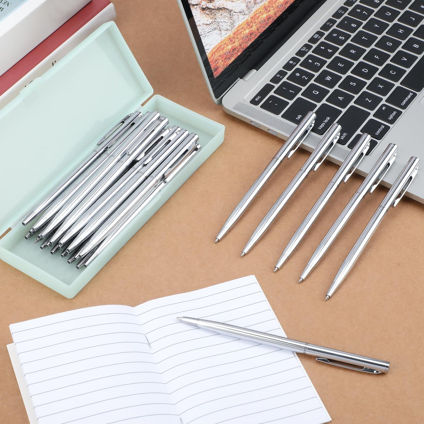 Lincia 100 Pieces Silver Slim Metal Ballpoint Pen 1 mm Medium Black Ink Smooth Writing Silver Retractable Point Metal Pen for Graduation Office Business Students Teachers Wedding Guest(Stylish)