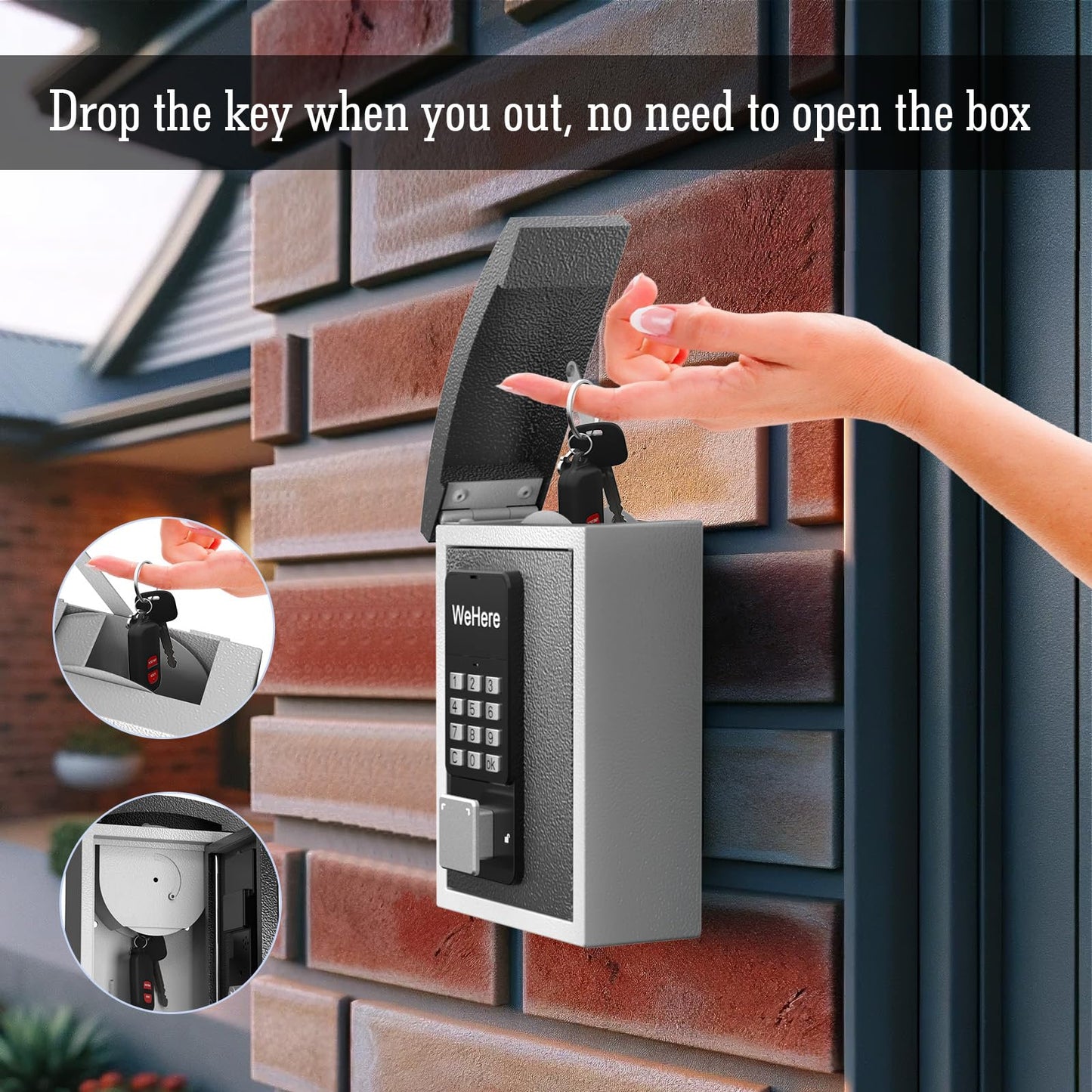 DiDiHere Key Lock Box with Drop Slot, Porch Hide a Key Box Wall Mount, Smart Key LockBox for House Outside, Realtors, Apartment, Store, Multiple Unlocking Ways