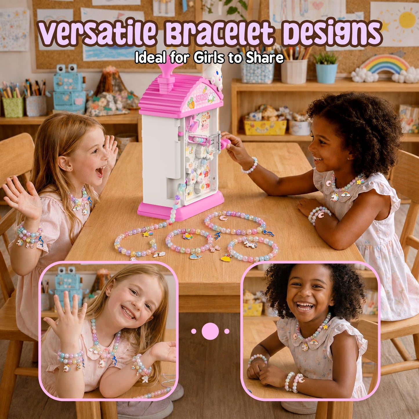 MAGTHIC 2-in-1 Beads Bracelet Maker Machine & Hand-Crank Bunny Toys, Charm Jewelry Bracelet Making Kit 420+ Quick Easy 5min with Storage, DIY Friendship Bracelets for Girls 6-12 Birthday Xmas Gifts