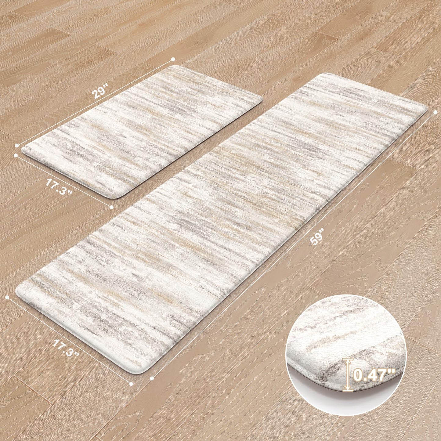 KIMODE Kitchen Mats Cushioned Anti Fatigue, Abstract Farmhouse Kitchen Rugs Sets of 2, Non Slip Kitchen Mats for Floor, Padded Kitchen Floor Mat for Sink Laundry Office Light Brown Multi