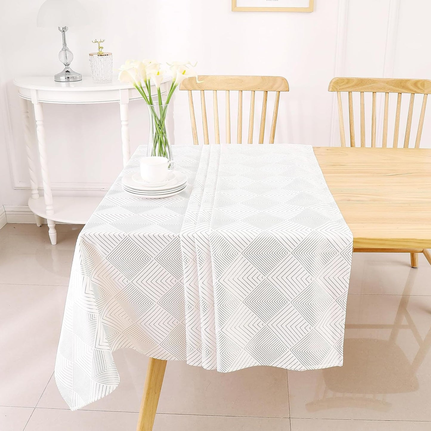 Majestic Giftware Velvet Tablecloths for Rectangle Tables | (70/120) - TC1406 Gold Geometric Print Hem Stitch Dining Table Cover | Decorative Washable Rectangle Tablecloth for Kitchen, Dinning, Party