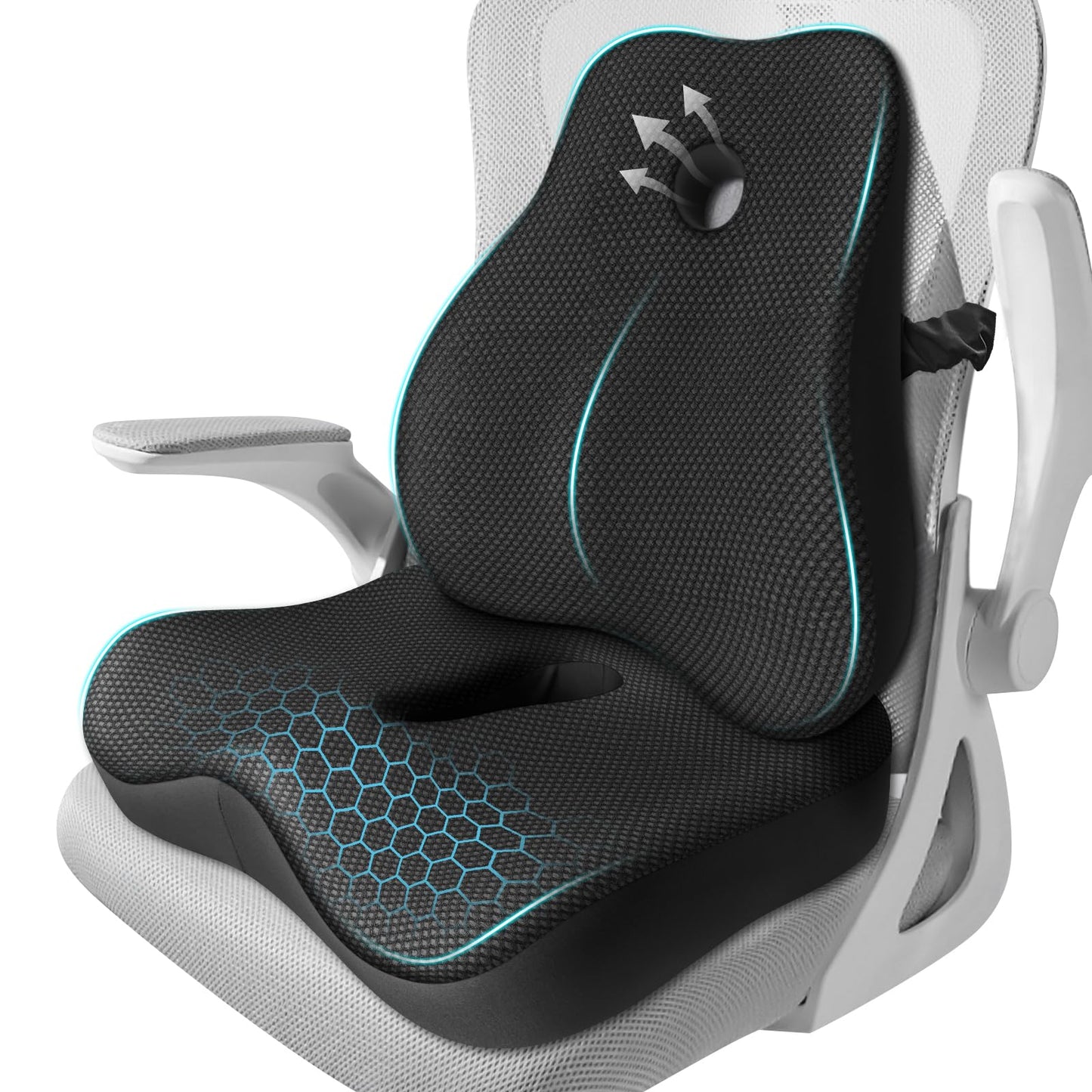 Seat Cushion,Lumbar Support Pillow for Office Chair, Cooling Mesh Office Chair Cushions for Sciatica,Tailbone &Back Pain Relief,Ergonomic Memory Foam Back Support Pillow for Desk,Gaming Car Chair