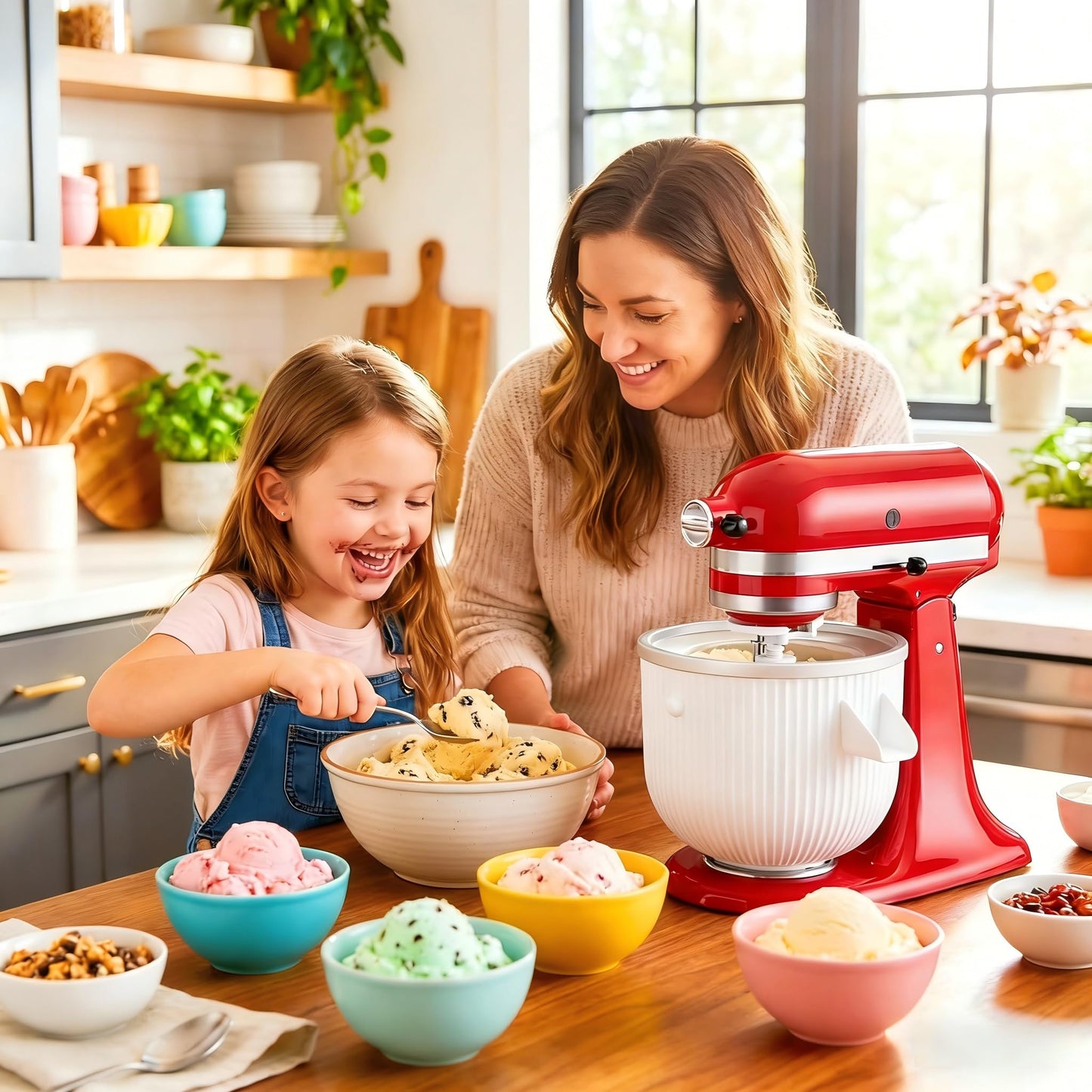 Ice Cream Maker Attachment for KitchenAid, Ice Cream Bowl Fits KitchenAid 4.5/5QT/ 6QT&7QT Mixers, Frozen Ice Cream & Sorbet Gelato Maker, 2 Quart, White