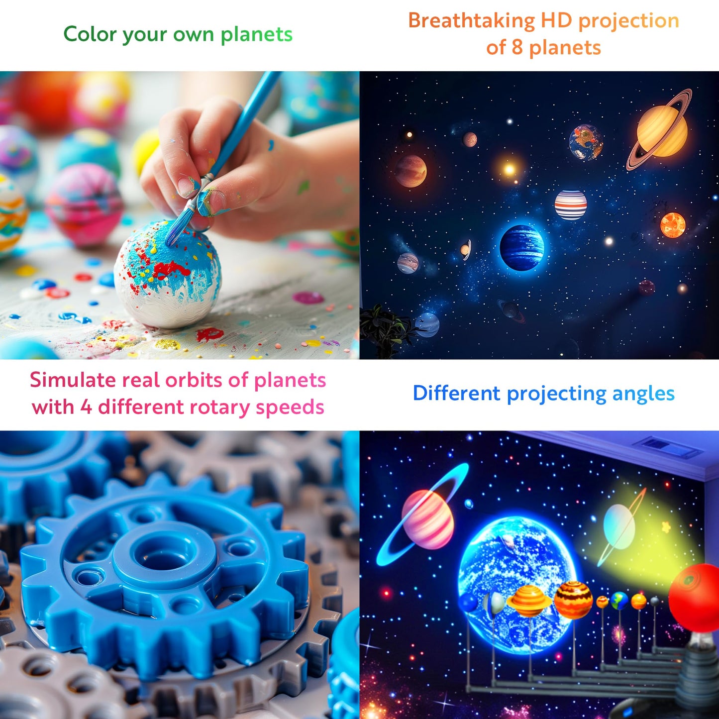 Playz Premium Solar System Model Kit for Kids - 4 Speed Motor, HD Planetarium Projector, 8 Painted Planets & 8 White Foam Balls with Paint and Brush for a Hands-On STEM DIY Project for Space Toys