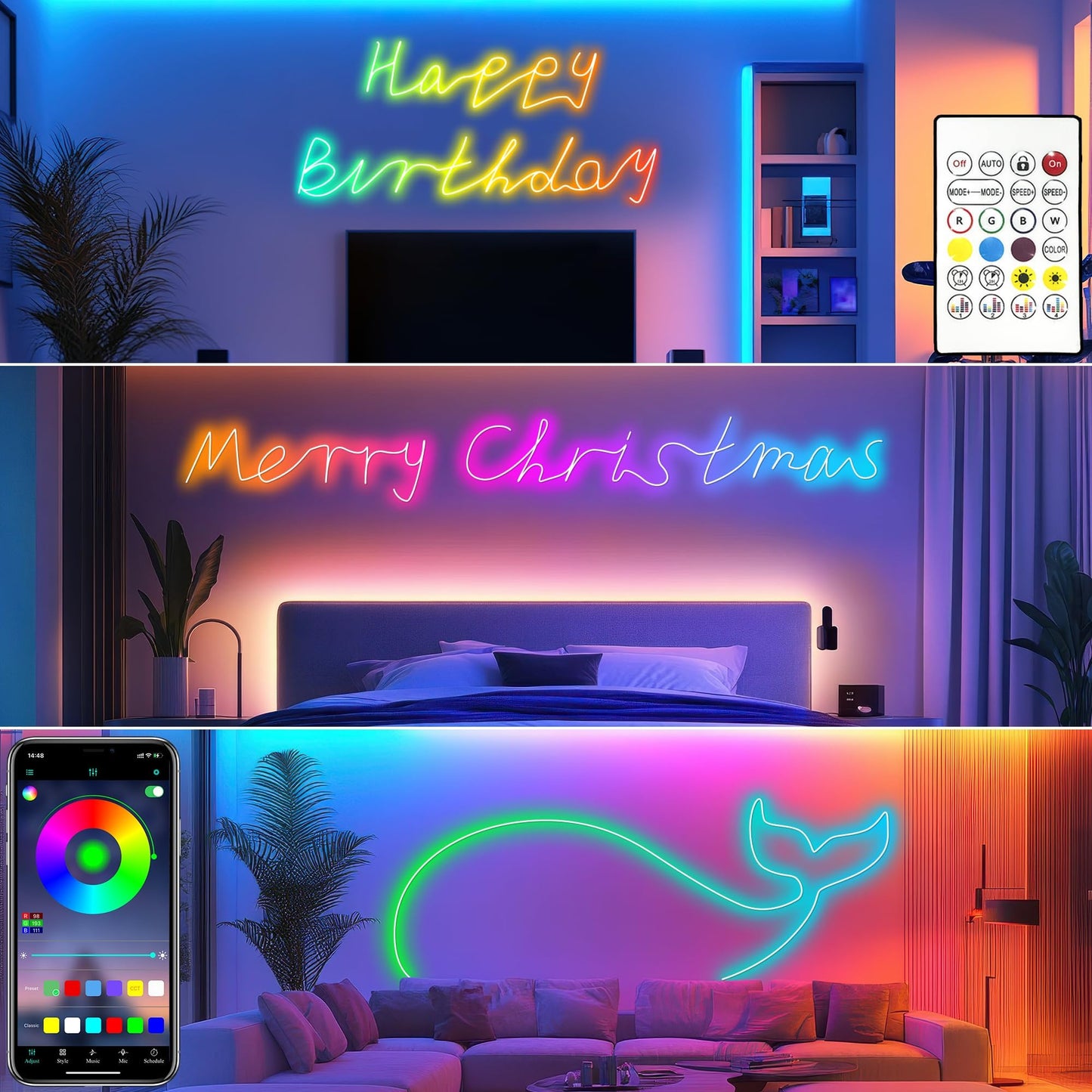 Cozylady RGB Neon Light LED Rope Light,Waterproof Bluetooth APP Remote Control Music Sync Strip Light,24V Flexible DIY Silicone Light for Bedroom Home Indoor Outdoor Decoration