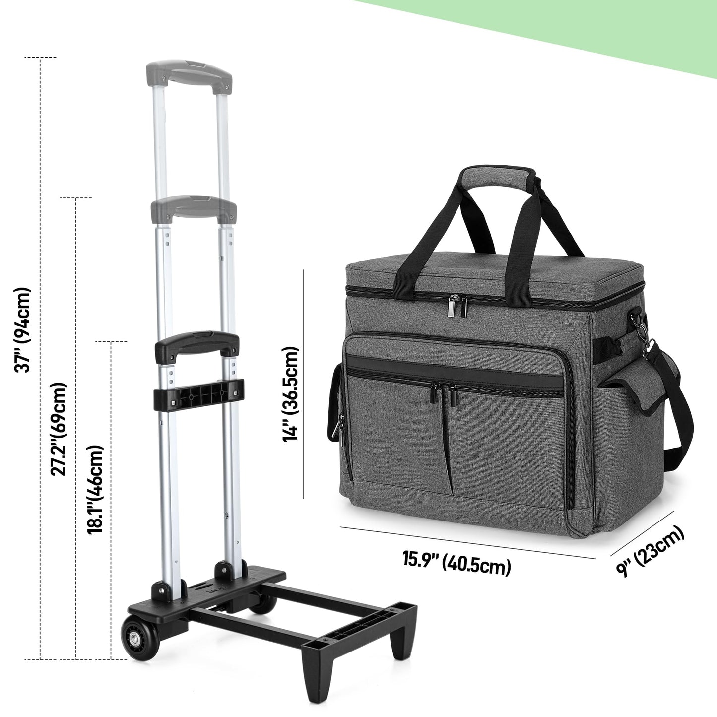 Trunab Rolling Teacher Bag with Expandable File Pocket and Detachable Trolley, Teacher Tote Bag with Wheels for up to 15.6 Inches Laptop (Patented Design) (Grey)