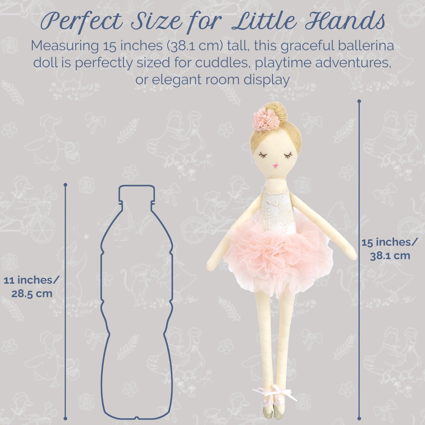MON AMI Charlotte The Ballerina 15-Inch Stuffed Doll for Girls | Soft Ballerina Plush Doll | Elegant Playtime Companion | Charming Nursery & Bedroom Décor | Plush Gift for All Ages