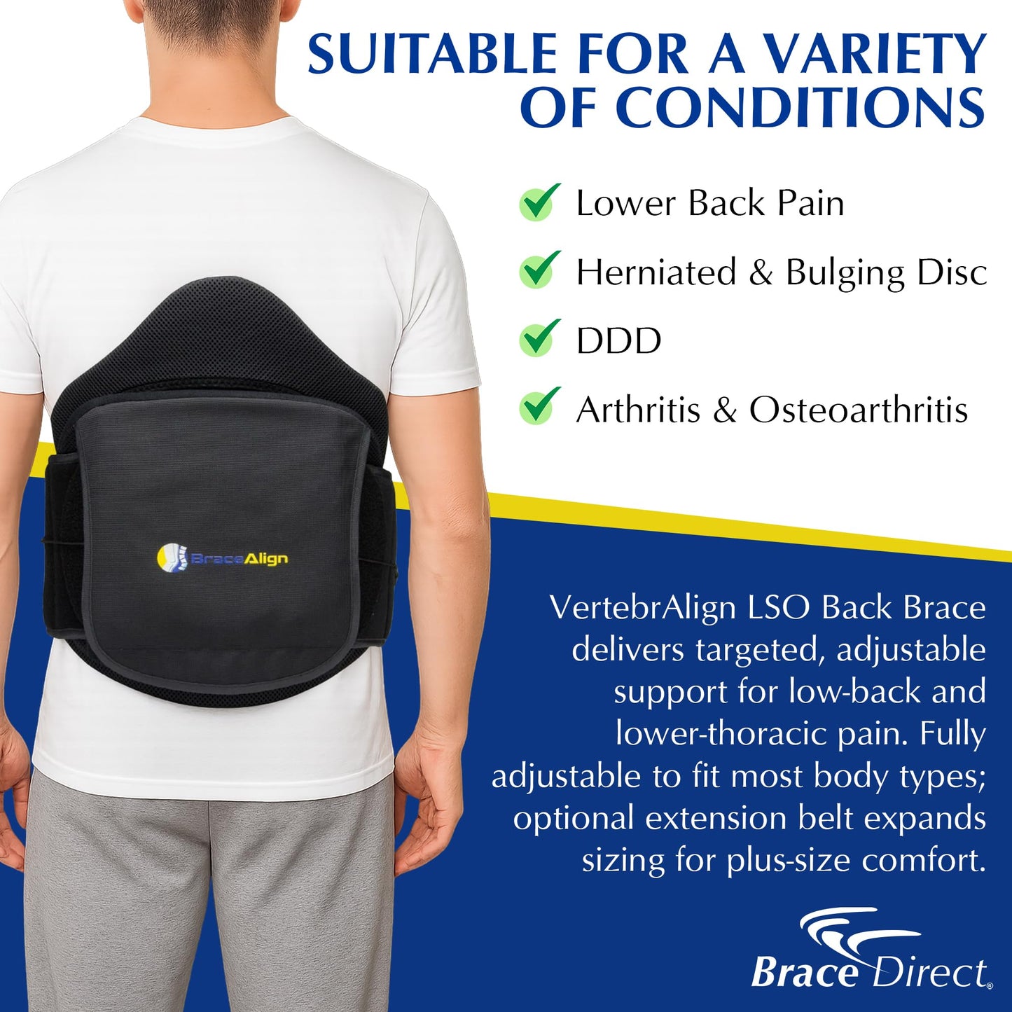 Brace Align Plus Size VertebrAlign LSO Lumbar Back Brace – Relief for Herniated Discs, Sciatica, Slipped Discs & DDD Pain L0631 L0637 L0648 L0650 (Waist 23″–66″)