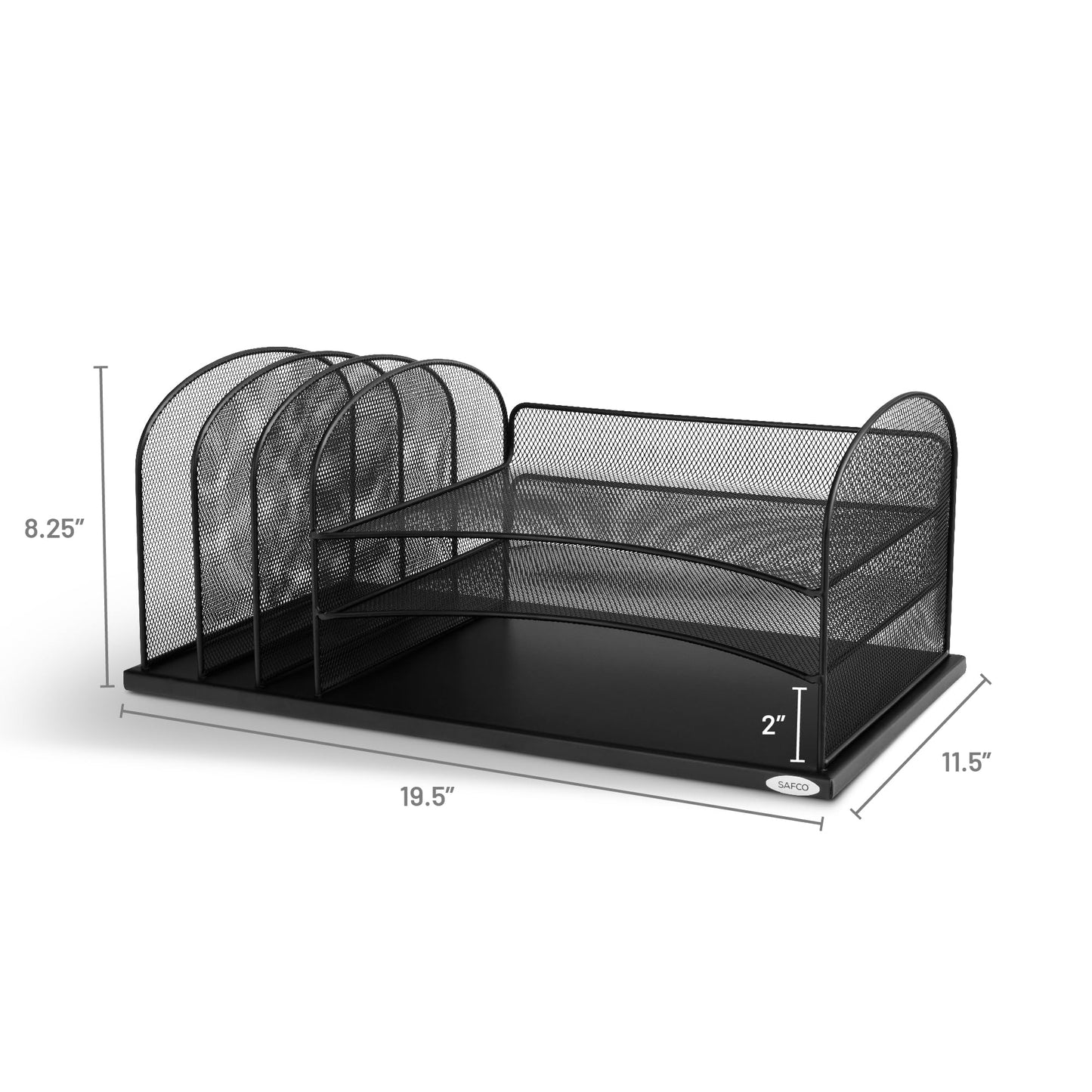 Safco Onyx Desk Organizer, 3 Vertical Compartments and 3 Trays, Office and Classroom Mailbox , Paper and Mail Sorter, Steel Mesh, Black