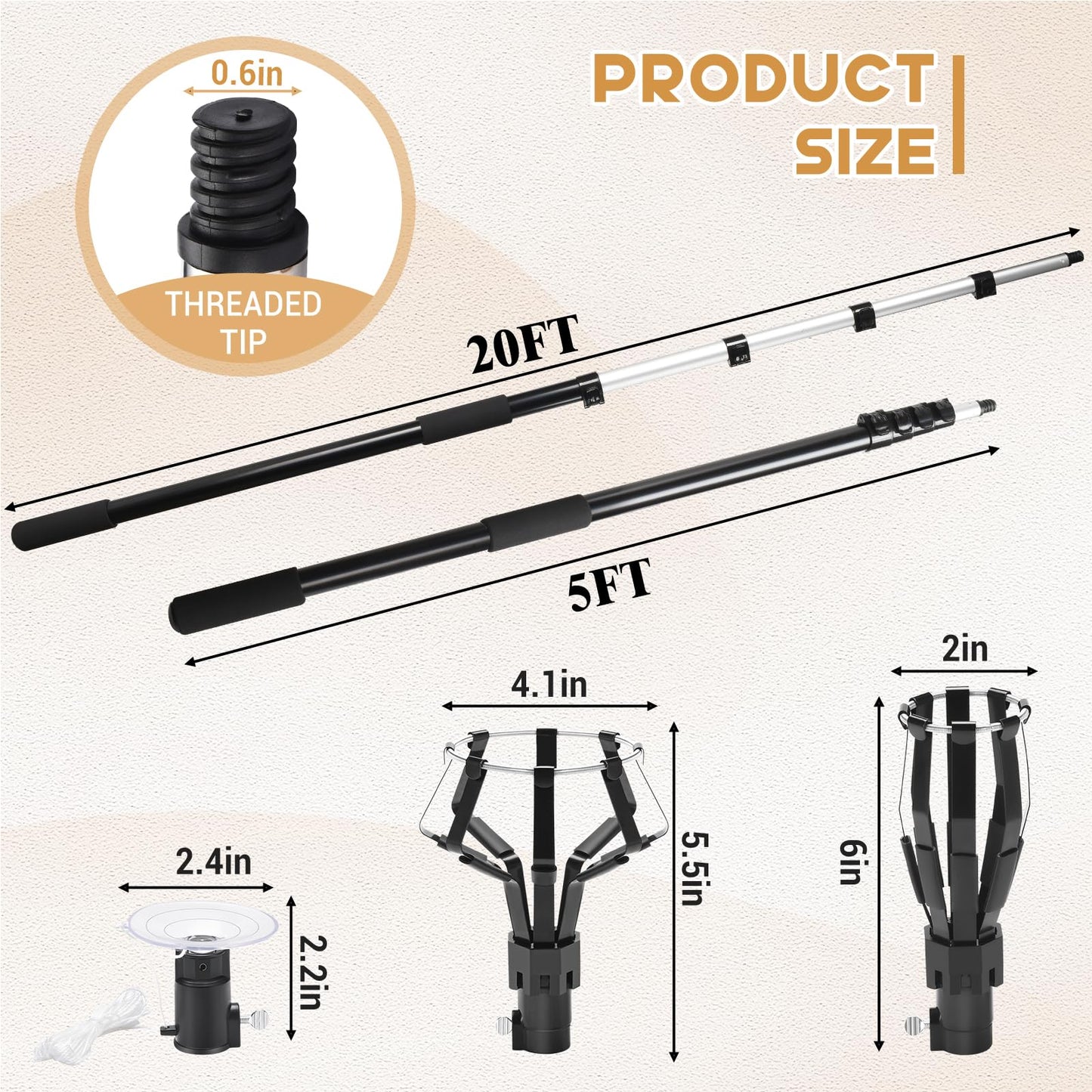 GADFISH 26FT Reach Light Bulb Changer for High Ceilings, 5-20FT Extension Pole, High Ceiling Light Bulb Changer Pole with Baskets and Suction Cup for High Ceilings and Recessed Lights