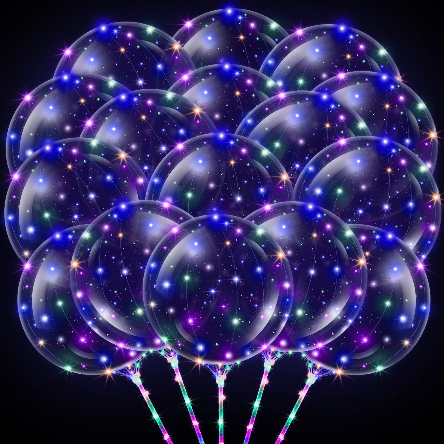 Libima 50 Pcs Light up LED Balloons Bulk 20 Inches Clear Flashing Glow in the Dark Balloons with Handles and String Lights for Wedding Birthday Baby Shower Party Outdoor Yard Decoration