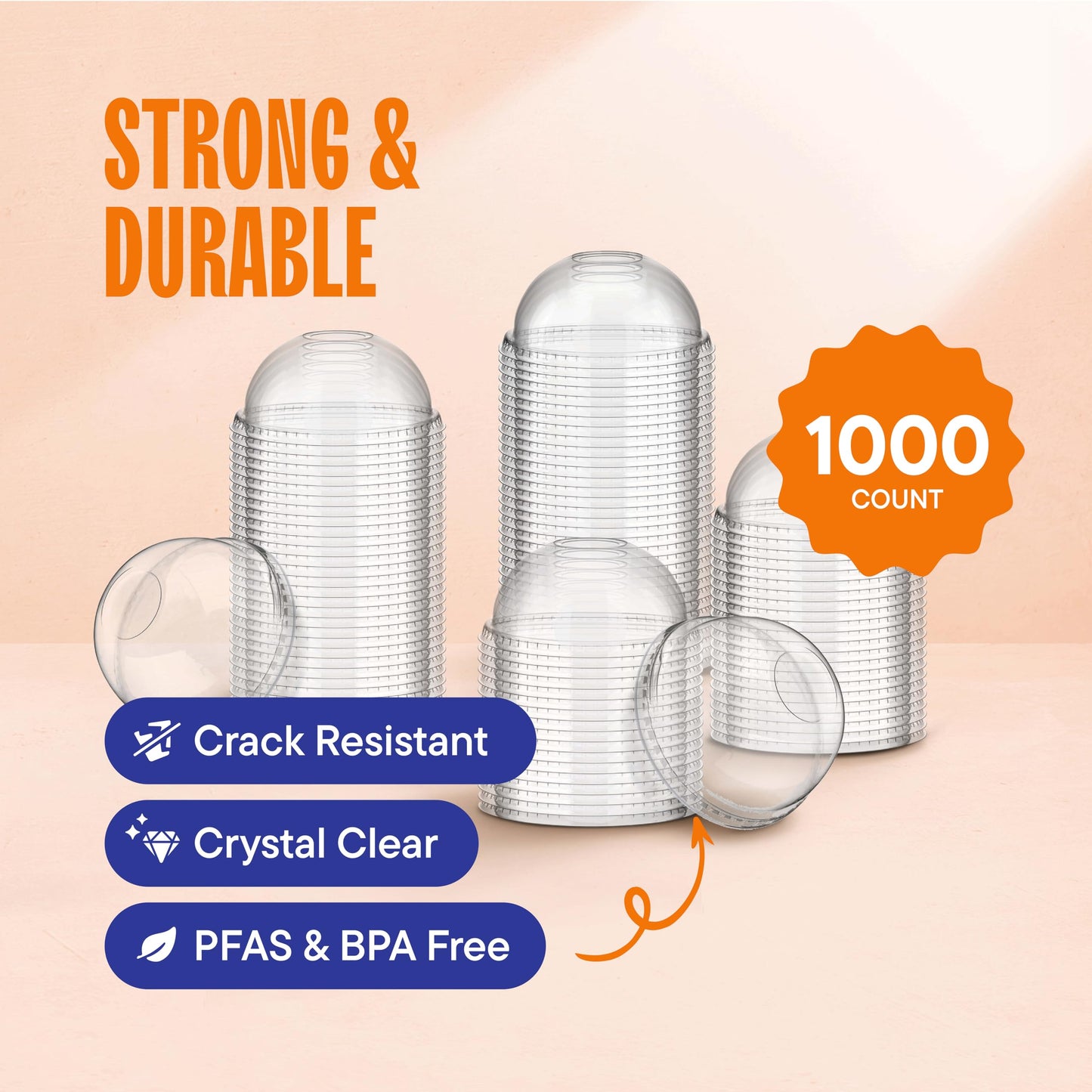 Clear PET Plastic Dome Lids With Straw Slot [1000-Pack] Disposable Lids with 1 Inch Straw Hole. Fits 12, 16, 20, 24 oz. Clear Plastic Cups - Great Use for Ice Cream, Slush, Smoothie, Razzle & Slurpee