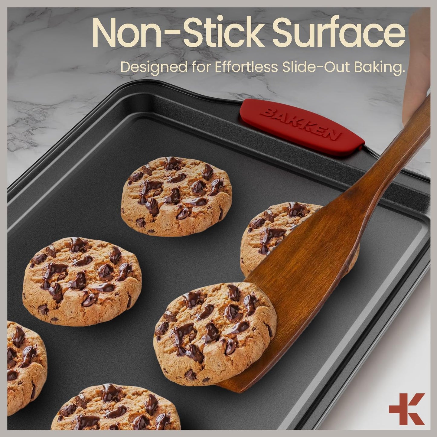 BAKKEN Kitchen Baking Pan Set - Nonstick Coating, Carbon Steel Bakeware Sets with Gray Silicone Handles, Baking Kitchen Essentials, PFOA, PFOS, PTFE Free, Oven Safe Tray (Up To 450° F), Set of 10