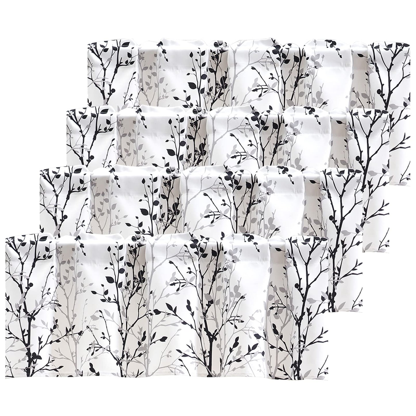 Luvyohmee Tree Branch Printed Valance Curtain, 18 inches Long Kitchen Valance, Black and Grey Window Valances for Kitchen, Bathroom, Dining Room, Living Room, Bedroom and Kid’s Room 4 Panels